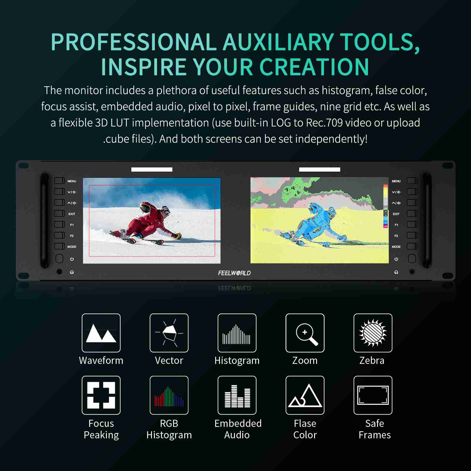 Feelworld D71 Plus Monitor Rack 3RU Doppio 7" SDI HDMI