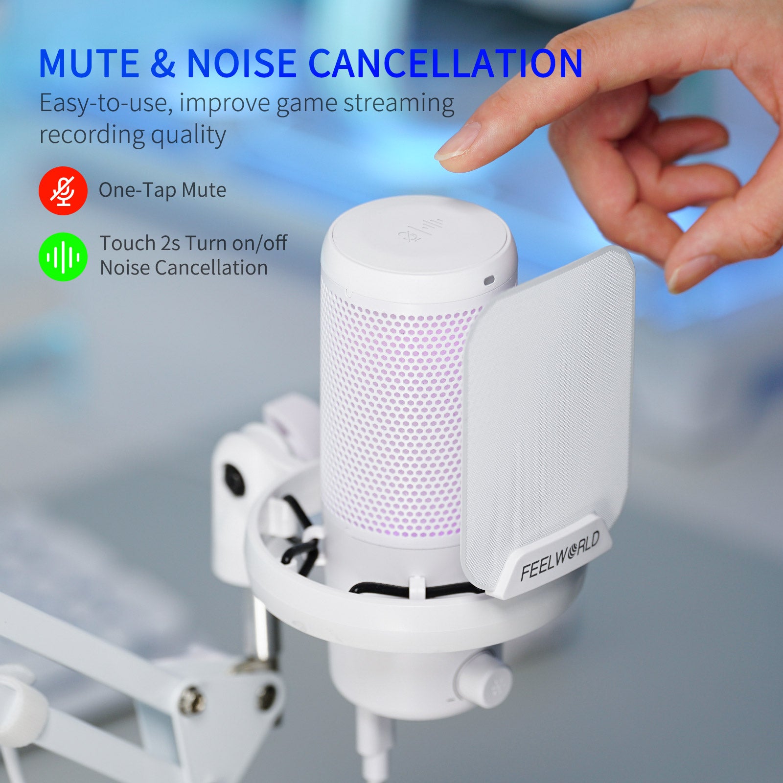 Feelworld VM1 Microfono USB a Condensatore Bianco con Asta Boom