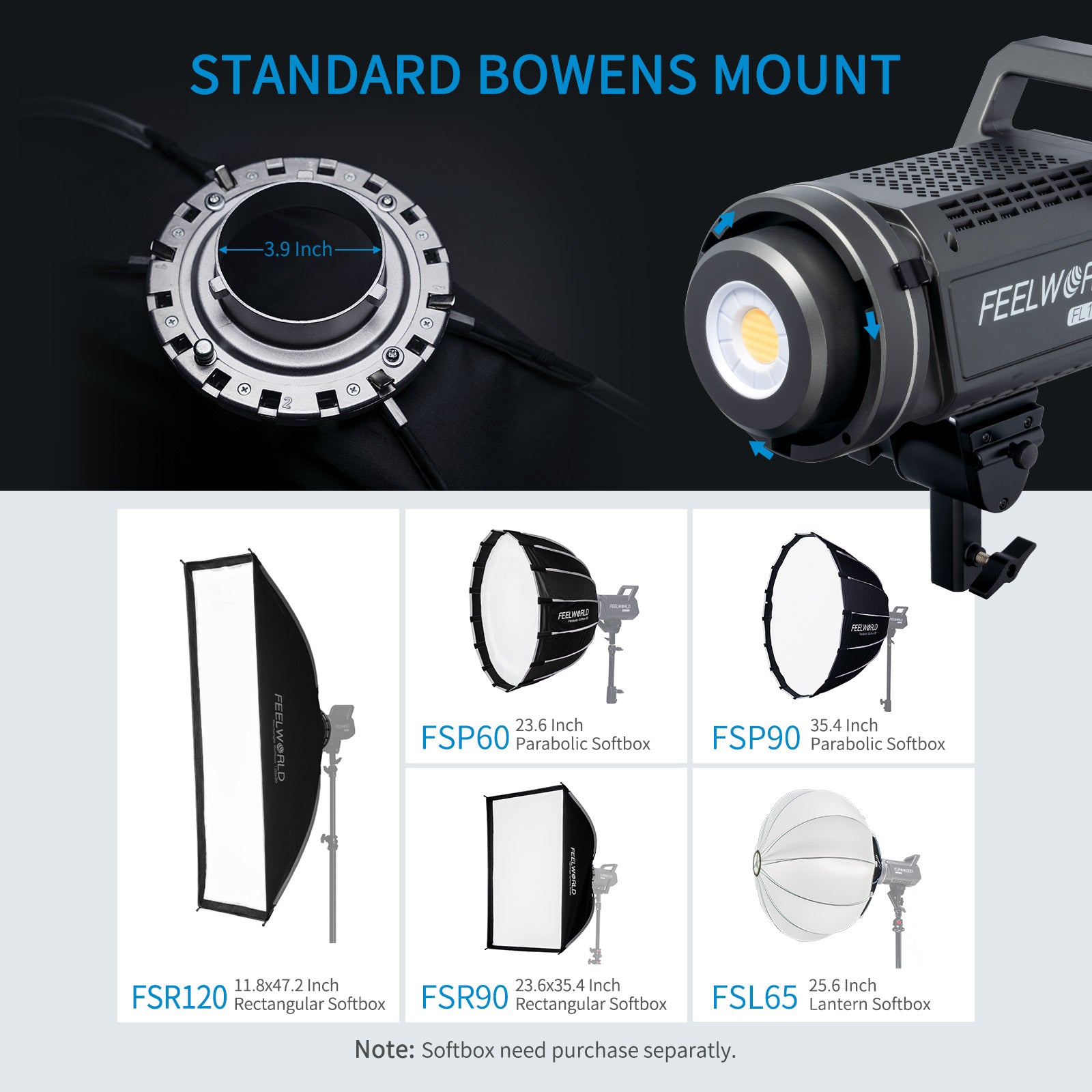 Feelworld FL125D Faretto LED 125W 5600K Luce Video Studio
