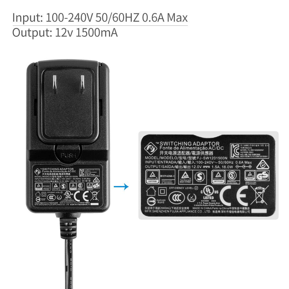 Feelworld DC 12V 1.5A alimentatore monitor camera 5.5x2.1mm