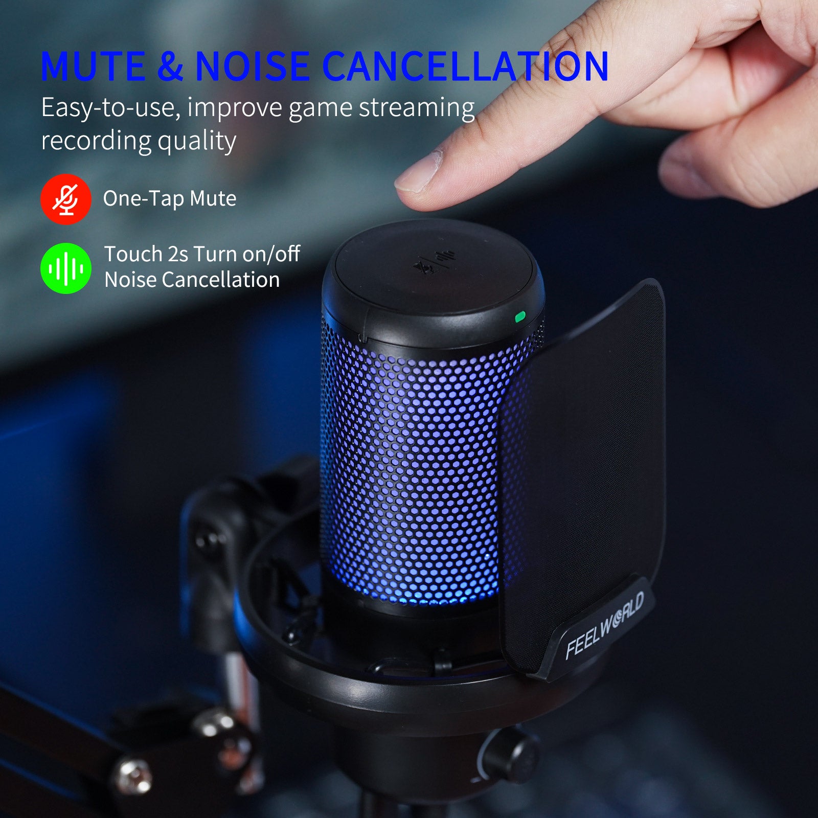 Feelworld VM1 Microfono USB a Condensatore Nero con Asta