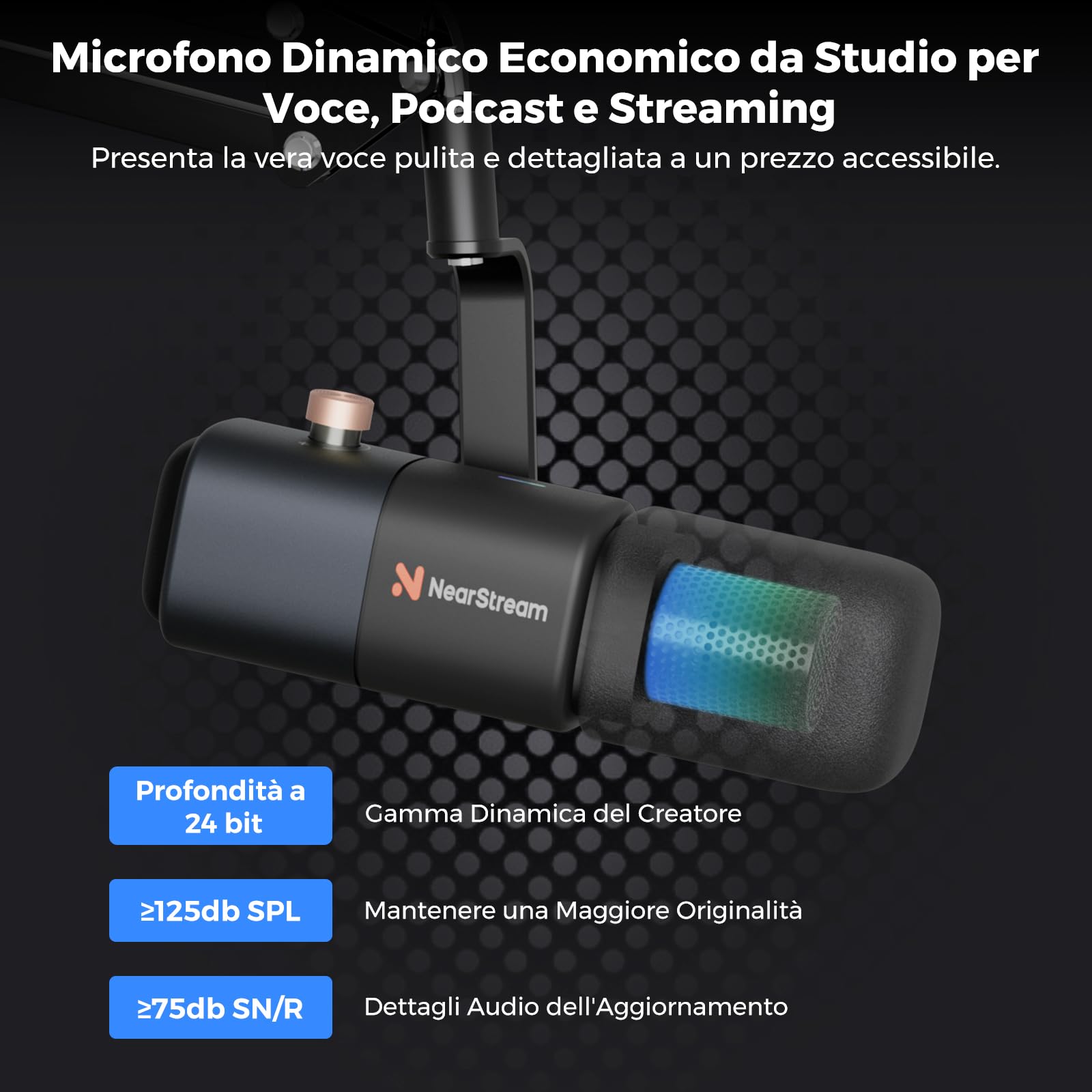 NearStream Microphone microfono dinamico USB XLR supercardioide