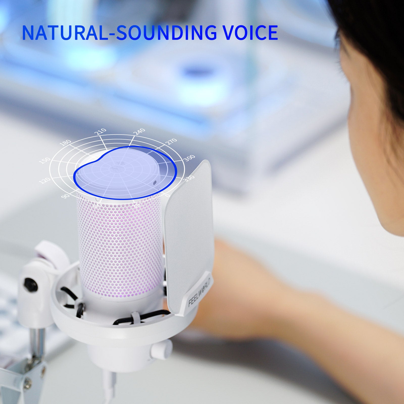 Feelworld VM1 Microfono USB a Condensatore Bianco con Asta Boom