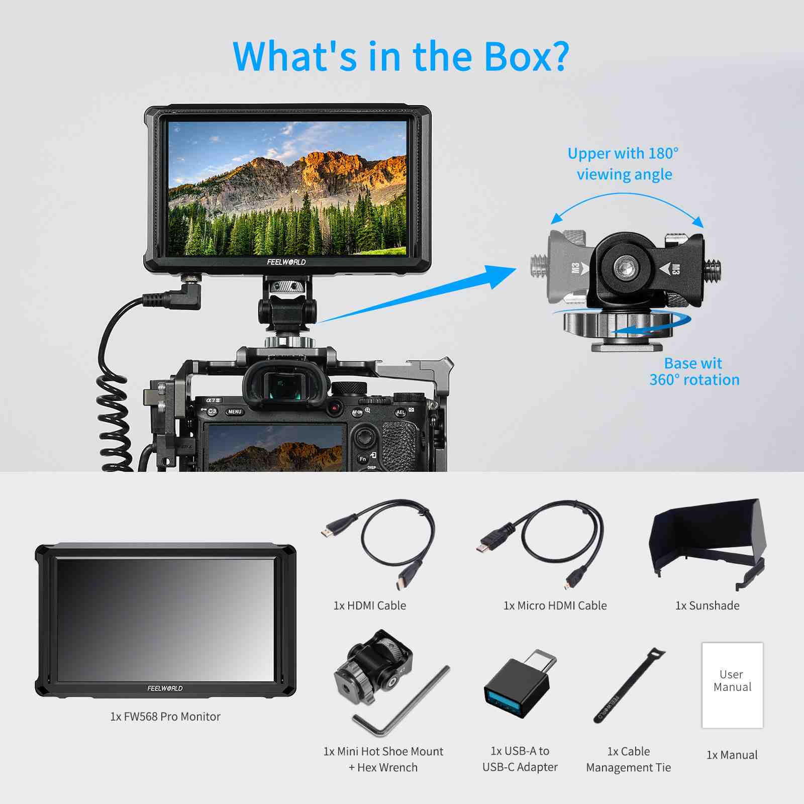 Feelworld Camera Monitor FW568 Pro 6" 1200nit HDMI con Batteria