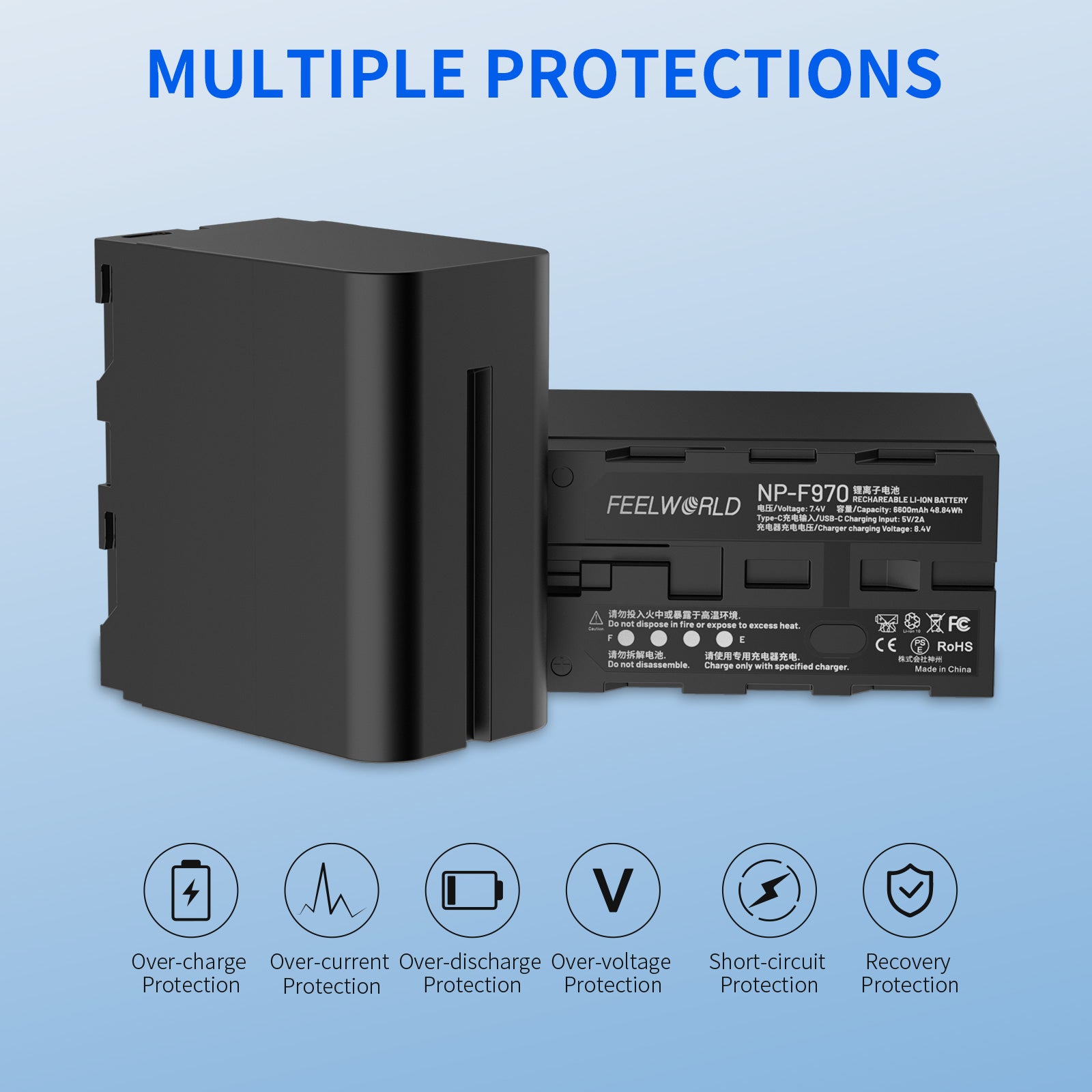 Feelworld NP-F970 Batteria 6600mAh USB-C 1 Pz per Monitor
