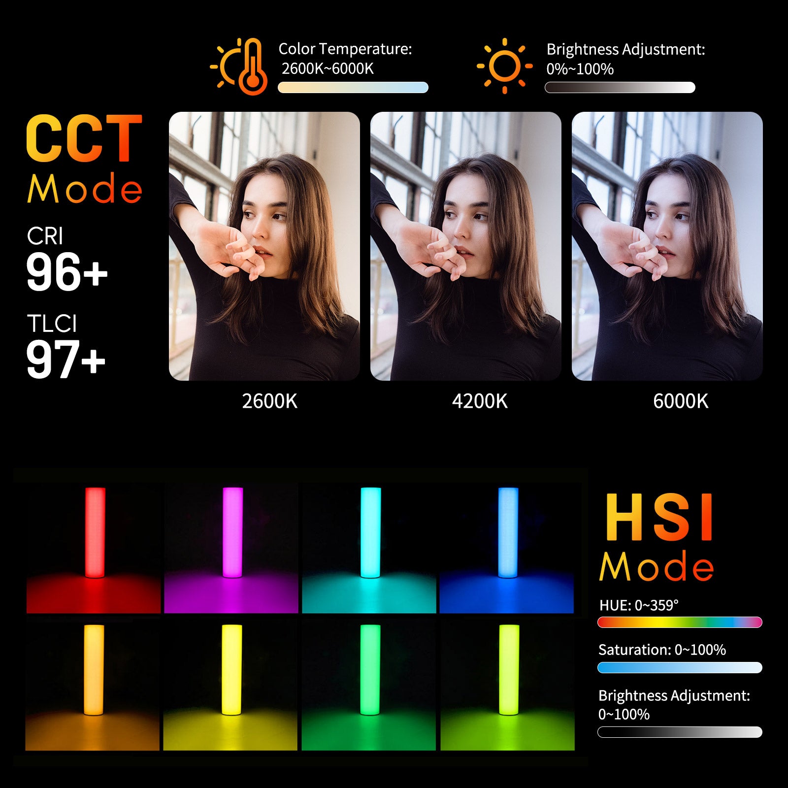Feelworld MT2 luce video LED RGB 360° HSI CCT wand