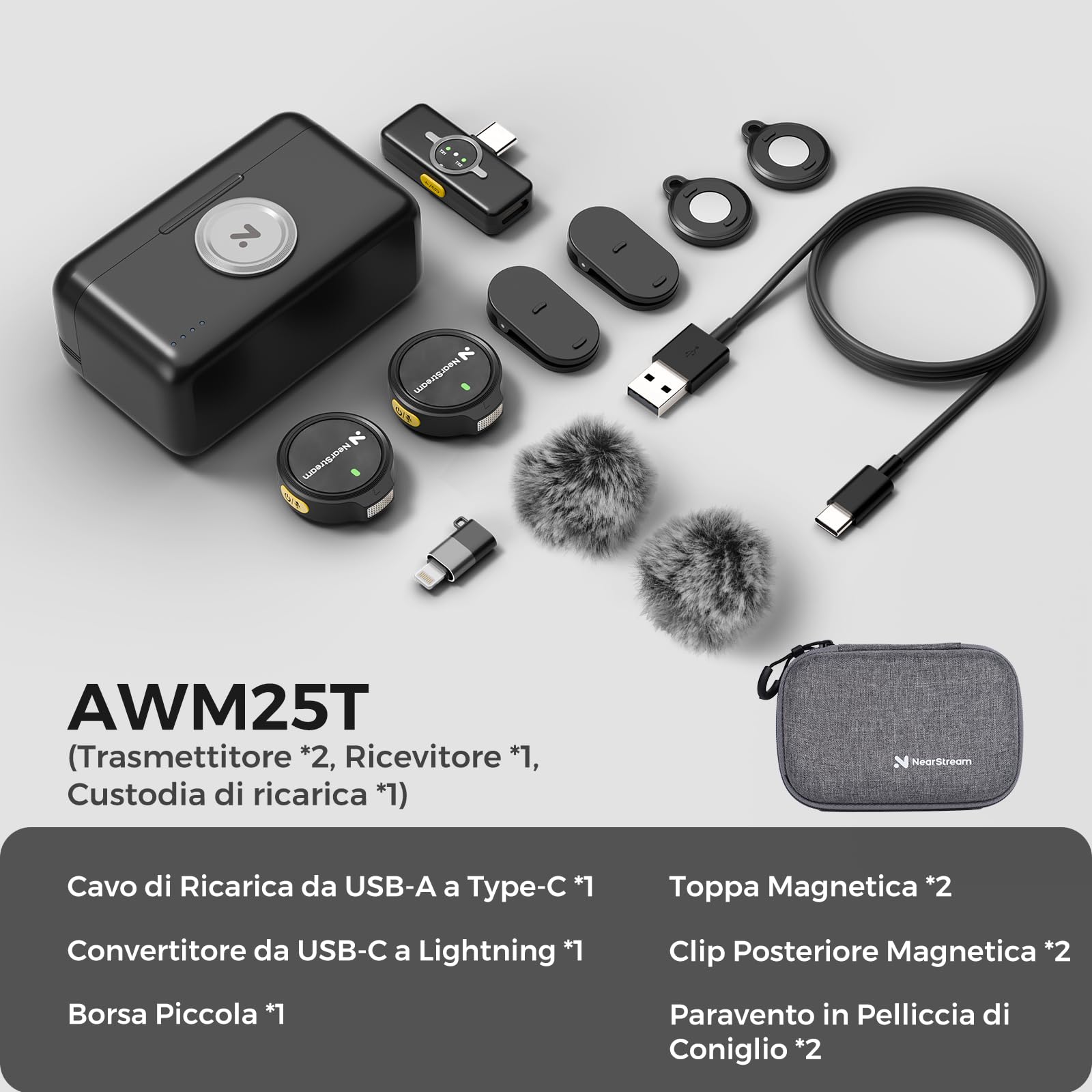 NearStream AWM25T lavalier wireless Type-C Lightning