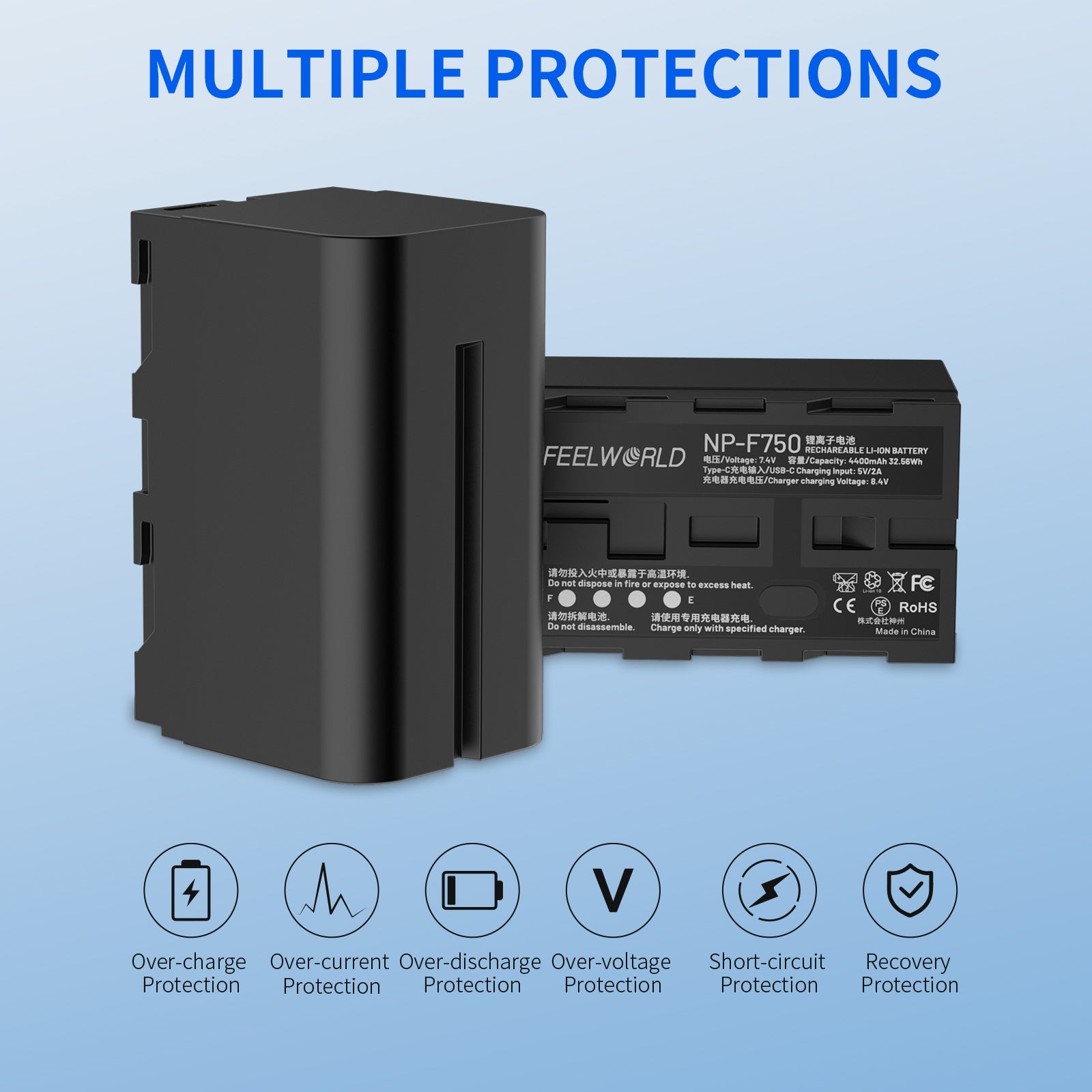 Feelworld NP-F750 batteria monitor 4400mAh USB-C 1 pack