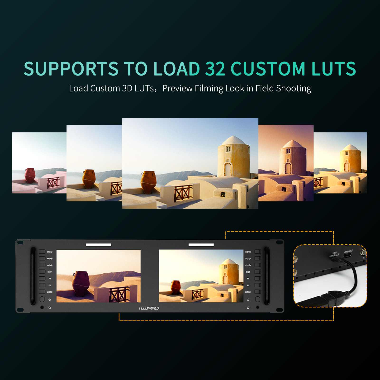 Feelworld D71 Plus Monitor Rack 3RU Doppio 7" SDI HDMI