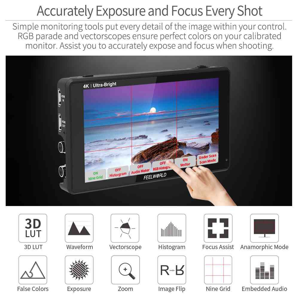 Feelworld LUT6S Monitor Camera 6" 2600nit Touch SDI HDMI 4K