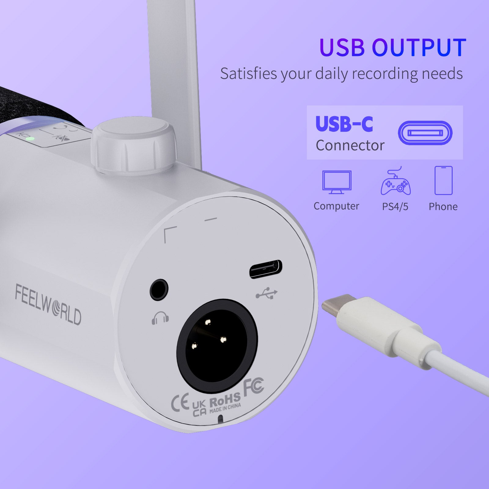 Feelworld PM1 Bianco Microfono Dinamico XLR USB Podcast