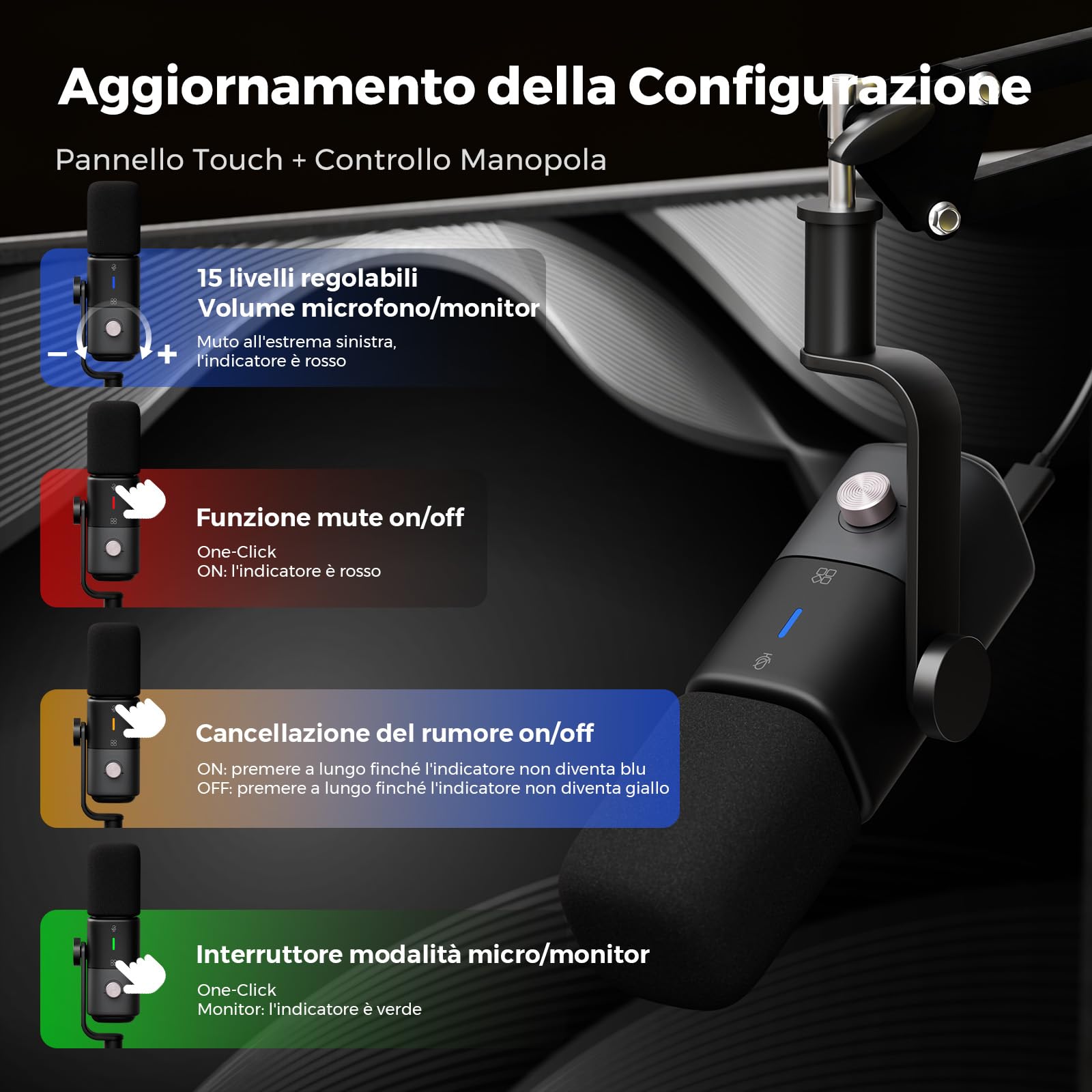 NearStream Microphone microfono dinamico USB XLR supercardioide rumore AI
