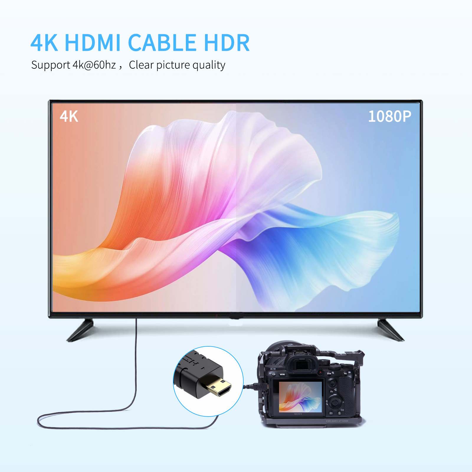Feelworld Cavo Micro HDMI-HDMI 4K 60Hz Ultra Sottile 90cm