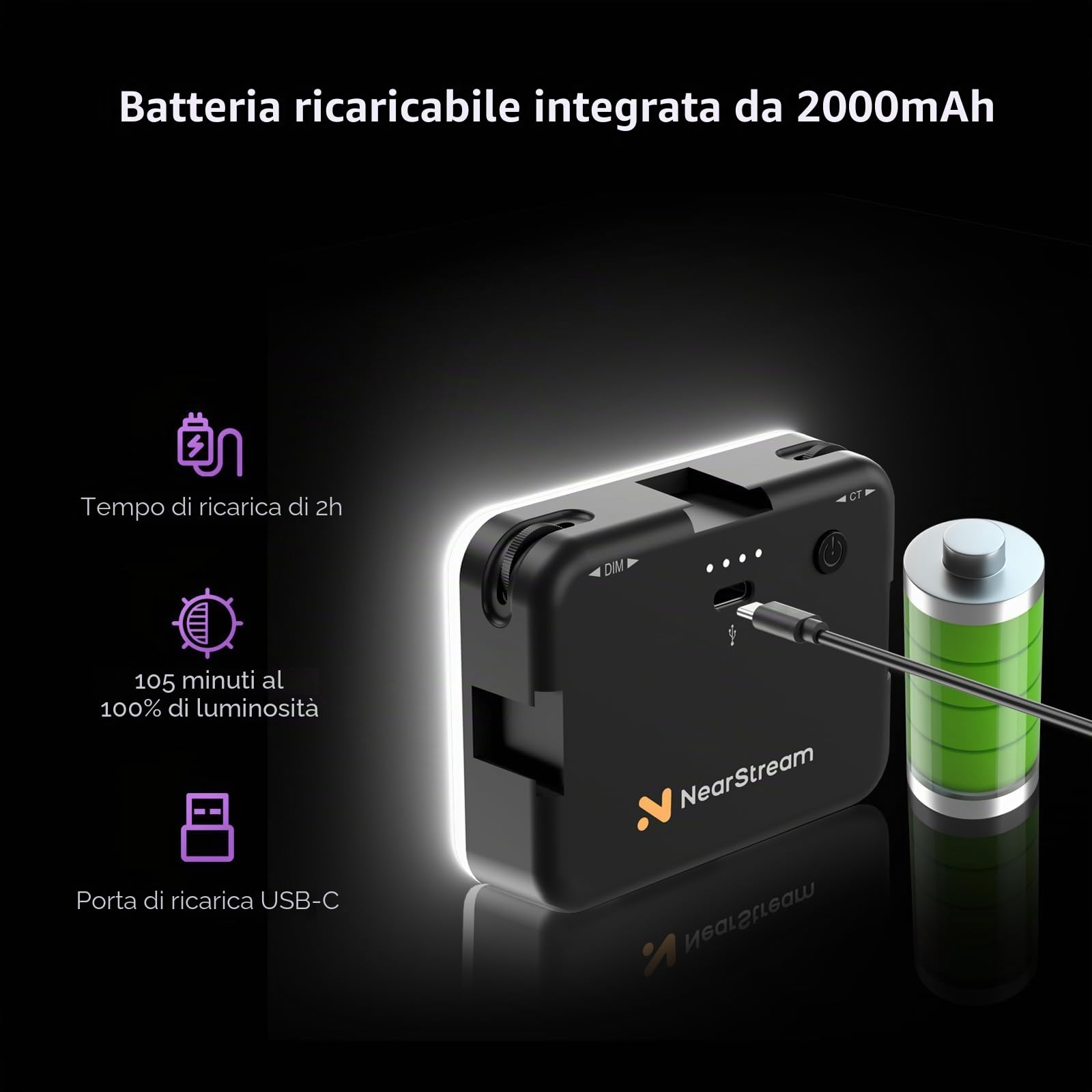 NearStream SL10B luce LED streaming ricaricabile 2700K-6500K