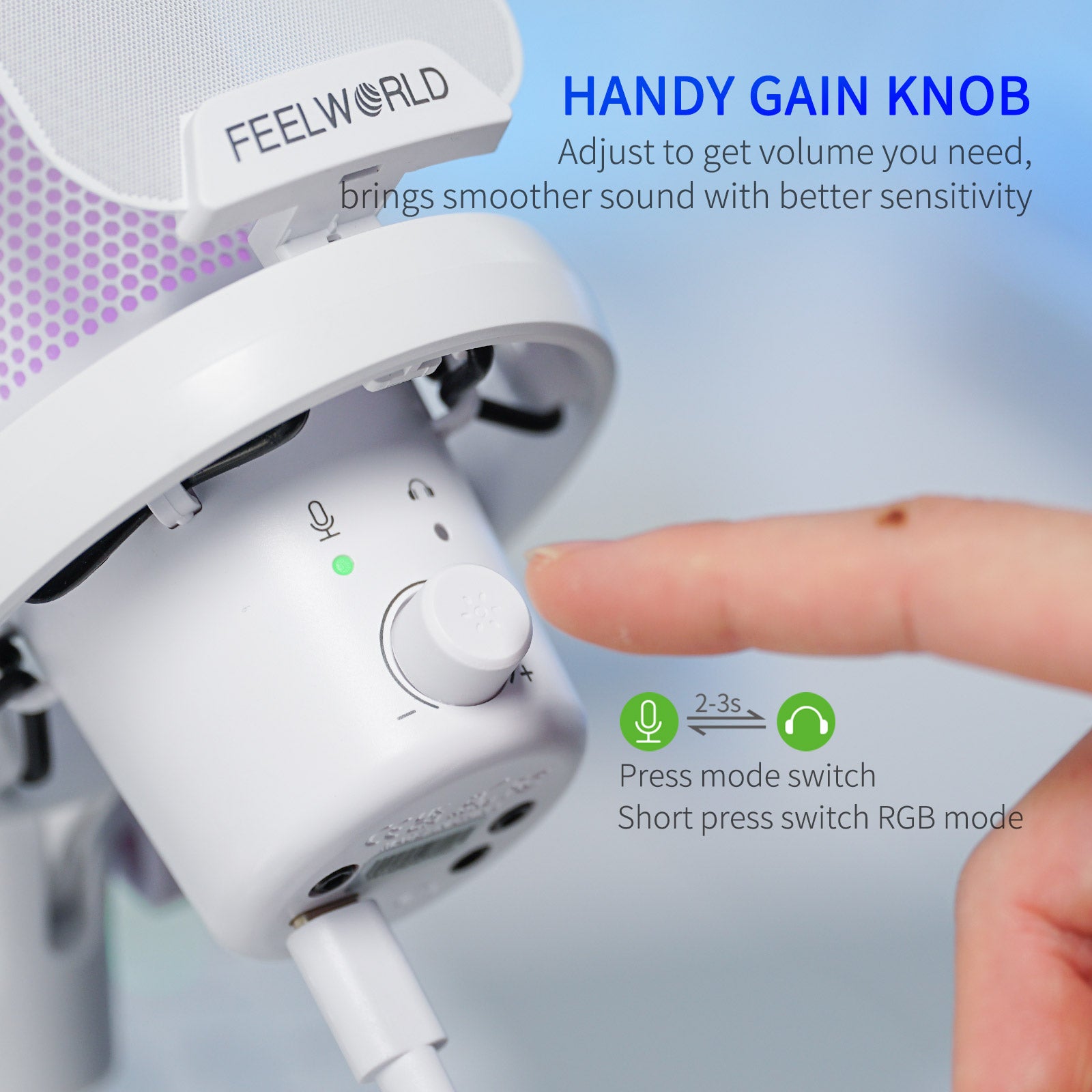 Feelworld VM1 Microfono USB a Condensatore Bianco con Asta Boom