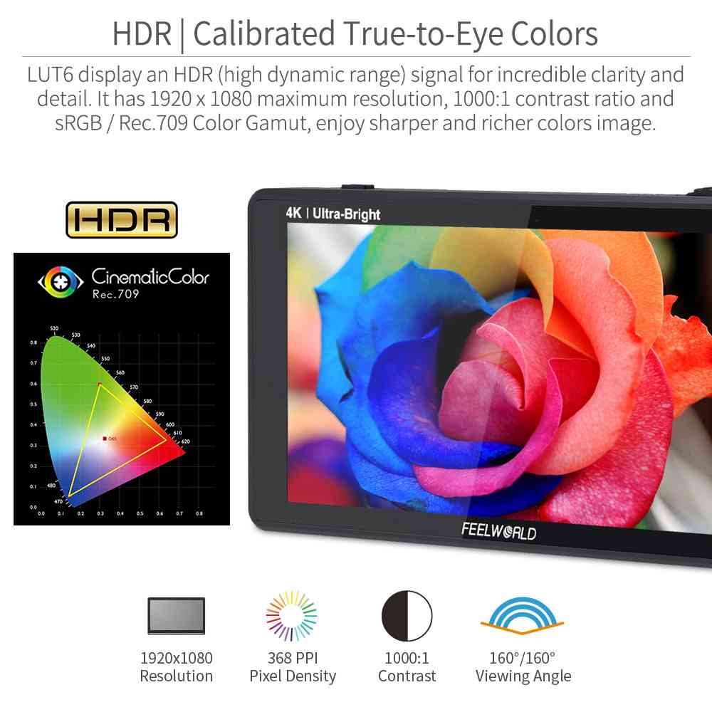 Feelworld LUT6 monitor camera touch 6" 2600nit 4K HDMI HDR