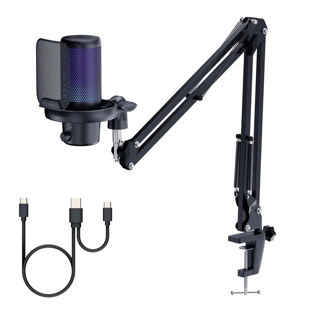 Feelworld VM1 Microfono USB a Condensatore Nero con Asta