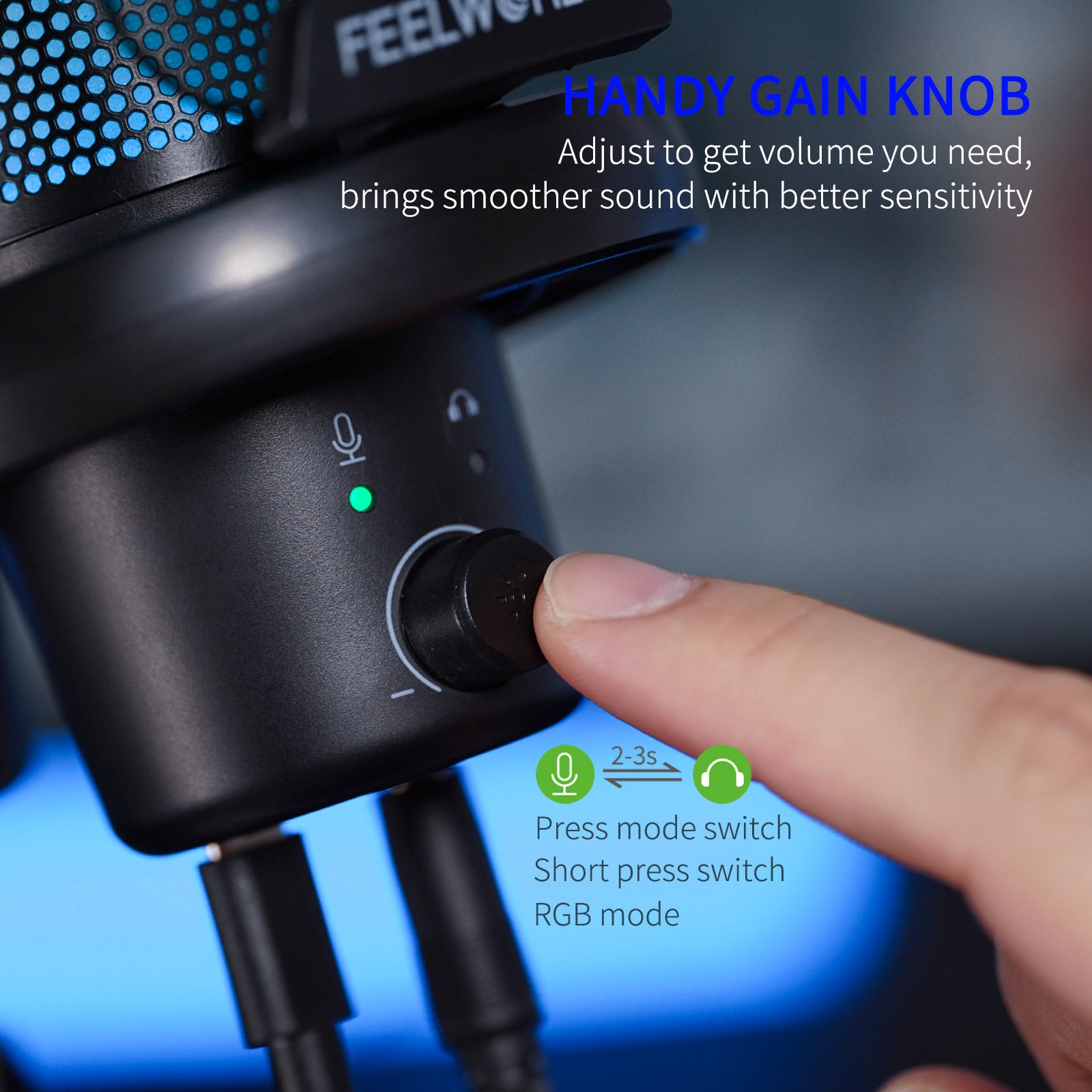Feelworld VM1 Microfono USB a Condensatore Nero con Asta