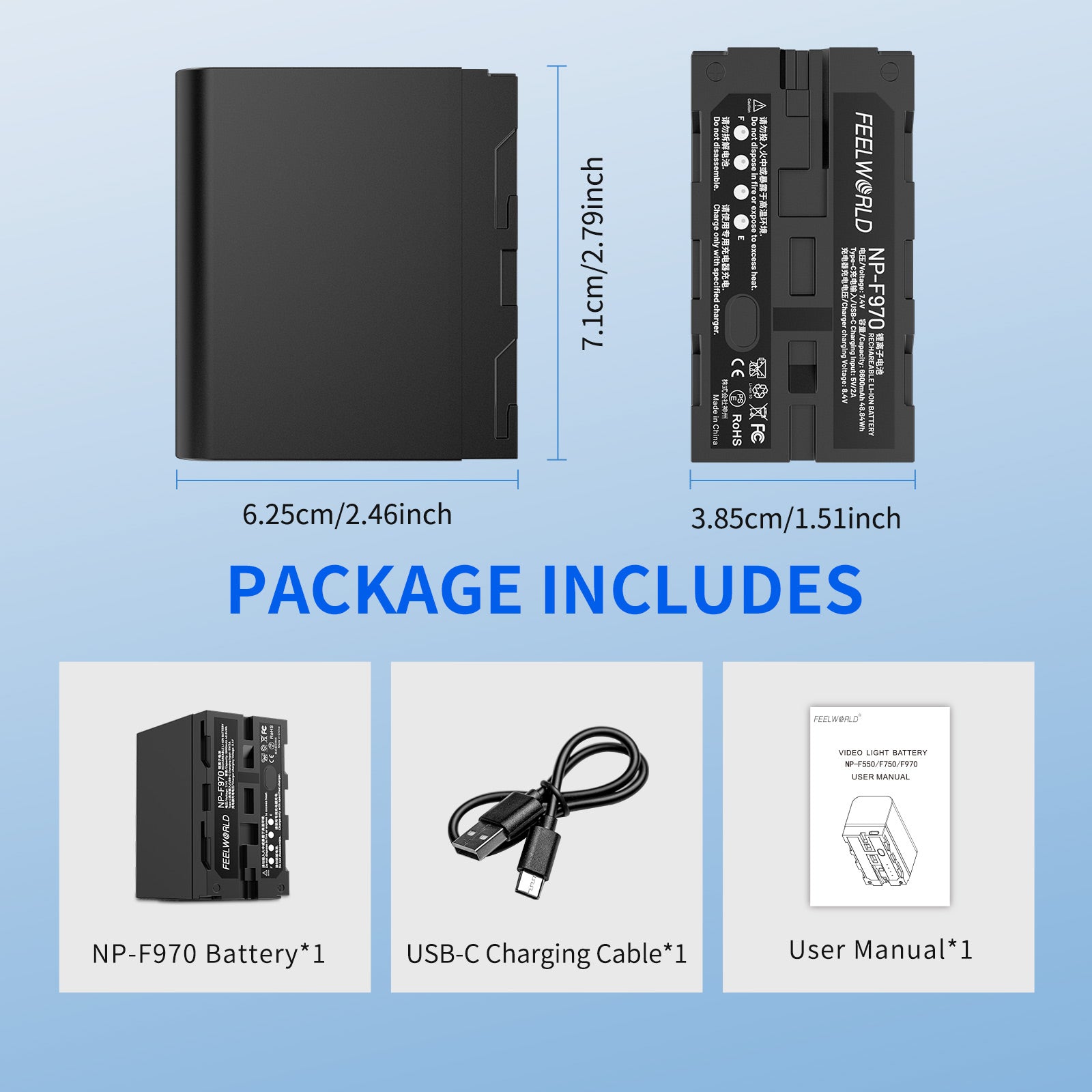 Feelworld NP-F970 Batteria 6600mAh USB-C 1 Pz per Monitor