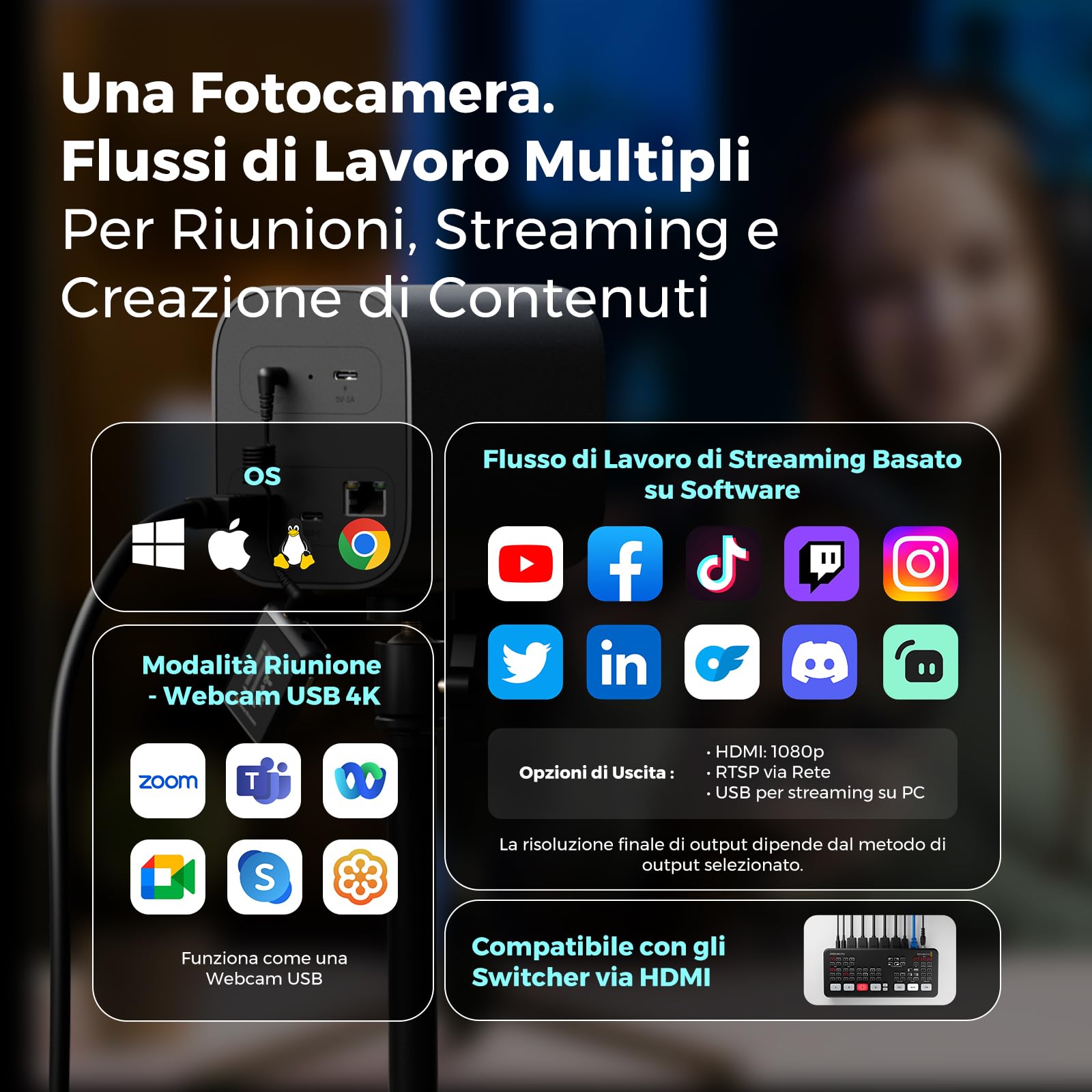 NearStream VM20 Telecamera Streaming 4K Zoom Ibrido 40x