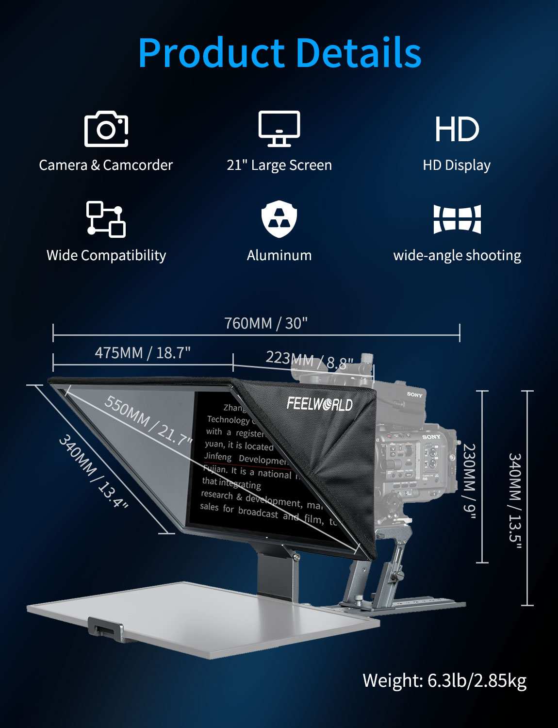 Feelworld TP21 Teleprompter 21 pollici Bluetooth con telecomando