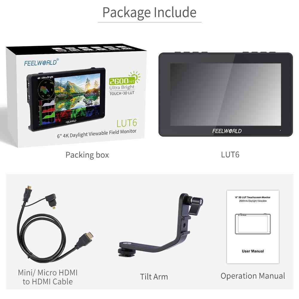 Feelworld LUT6 monitor camera touch 6" 2600nit 4K HDMI HDR
