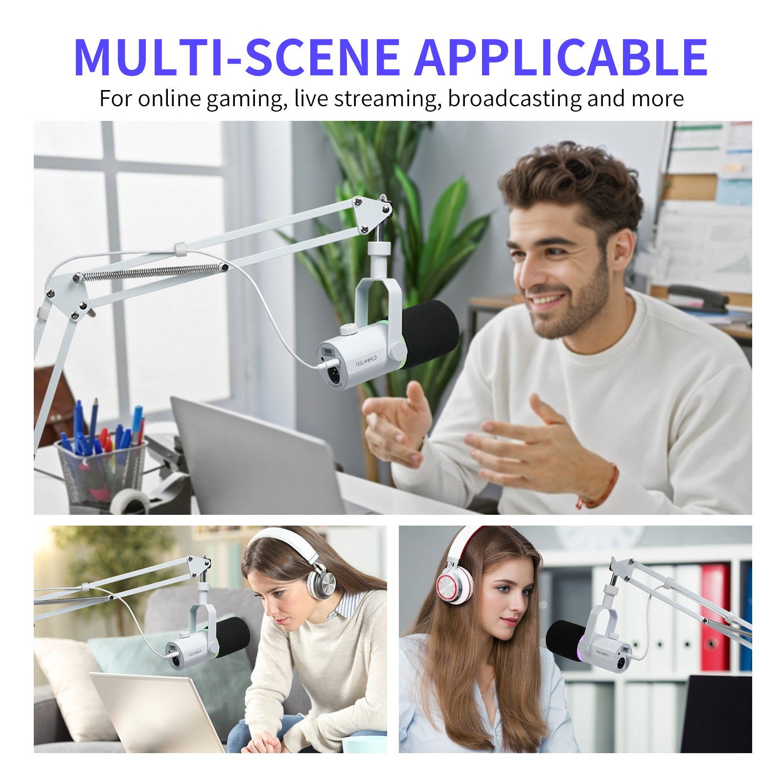 Feelworld AMS1 Braccio Microfono Bianco per PM1 Dinamico