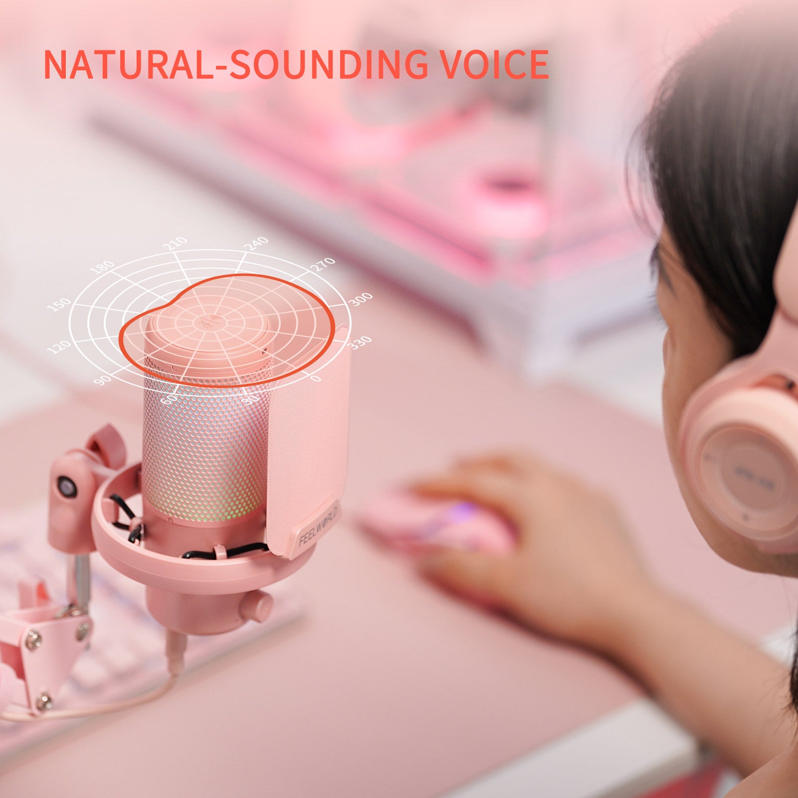 Feelworld VM1 Microfono USB Rosa Condensatore con Asta PC