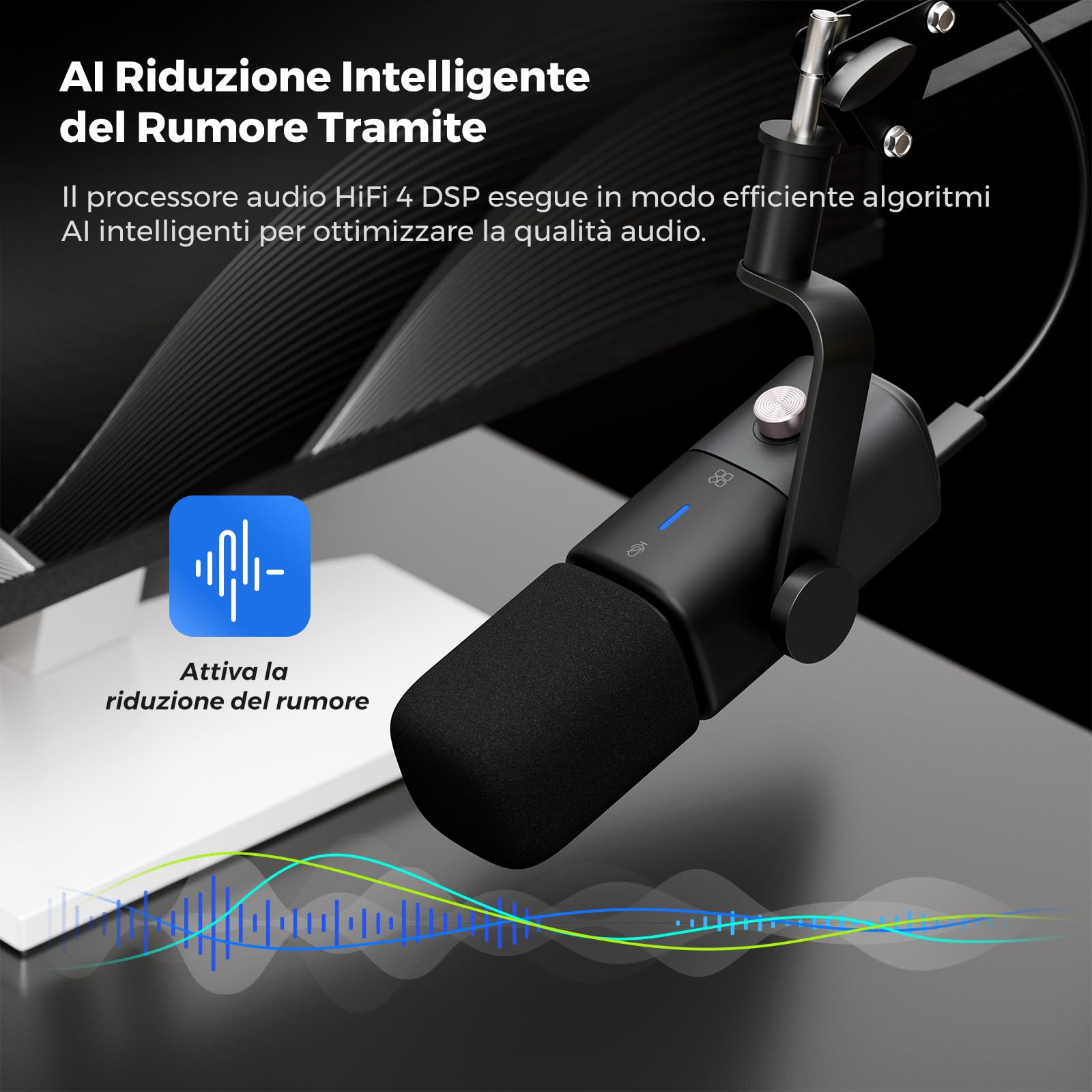 NearStream Microphone microfono dinamico USB XLR supercardioide rumore AI