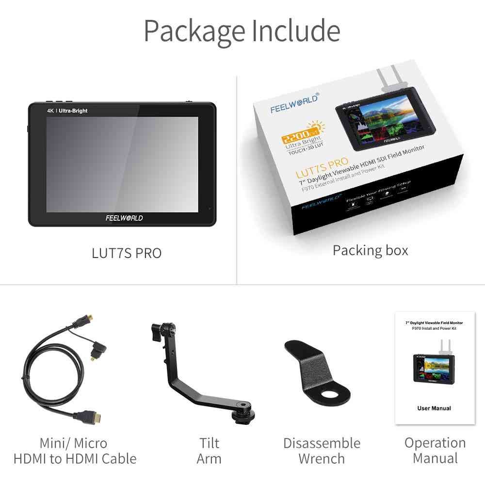 Feelworld LUT7S PRO 7" Monitor Camera Touch 2200nit F970 Kit