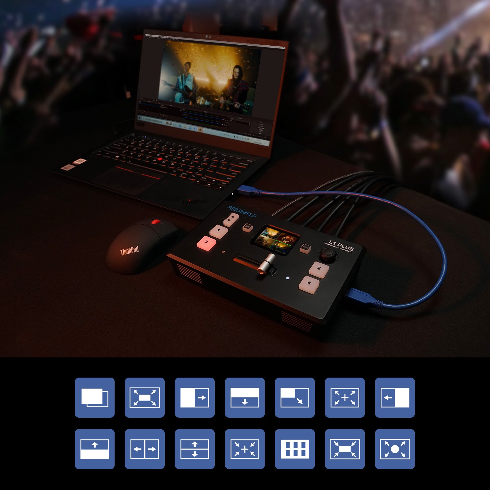Feelworld L1 Plus Mixer Video Streaming 4K 4xHDMI PTZ Touch