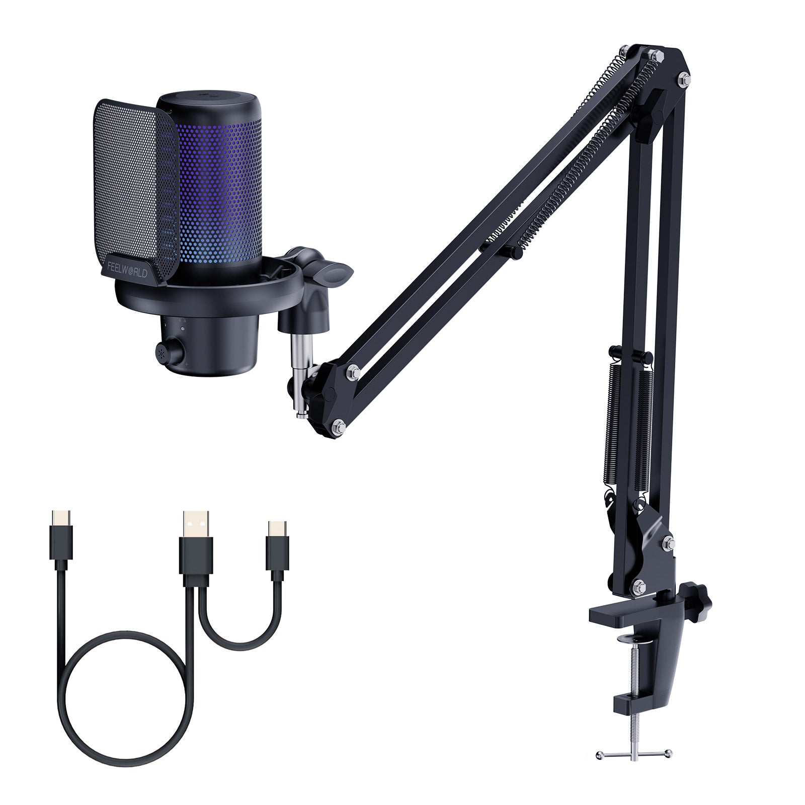 Feelworld VM1 Microfono USB a Condensatore Nero con Asta