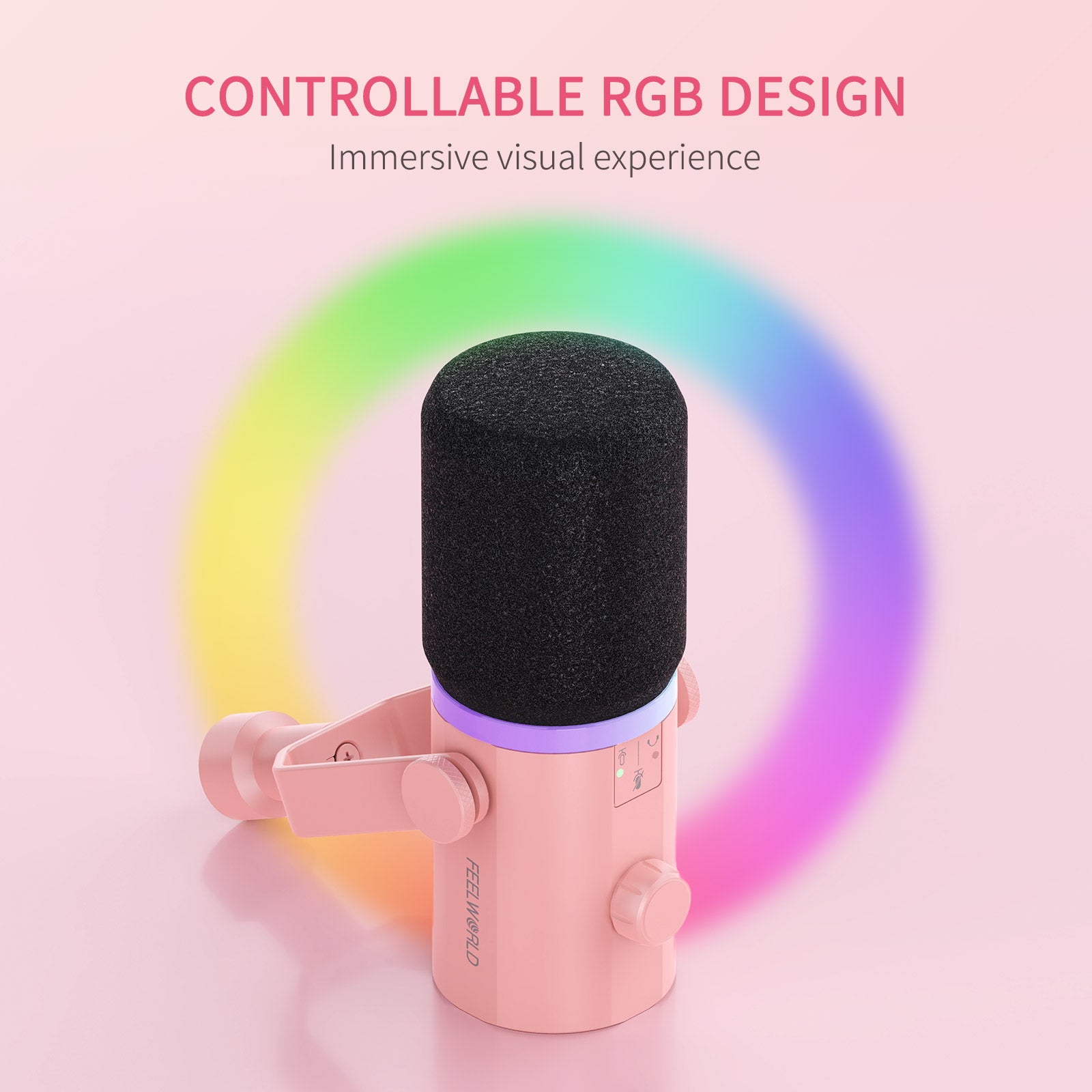 Feelworld PM1 Microfono Dinamico XLR USB Rosa con Stand