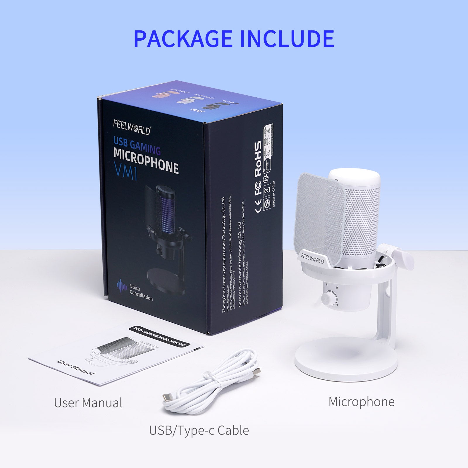 Feelworld VM1 Microfono USB a Condensatore Bianco da Tavolo