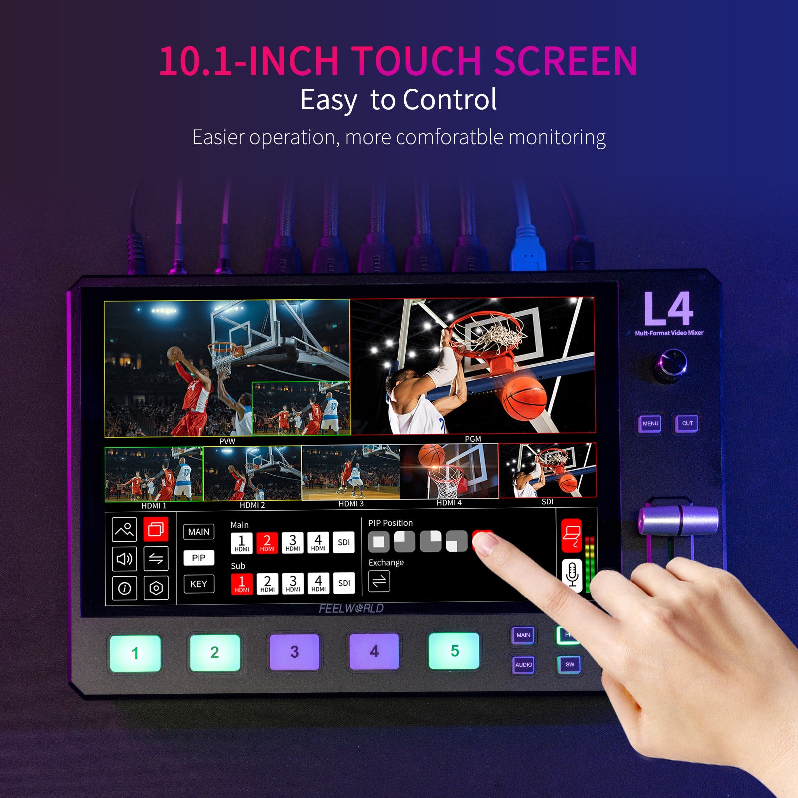 Feelworld L4 Mixer Video 4xHDMI+SDI Touch 10.1" Streaming