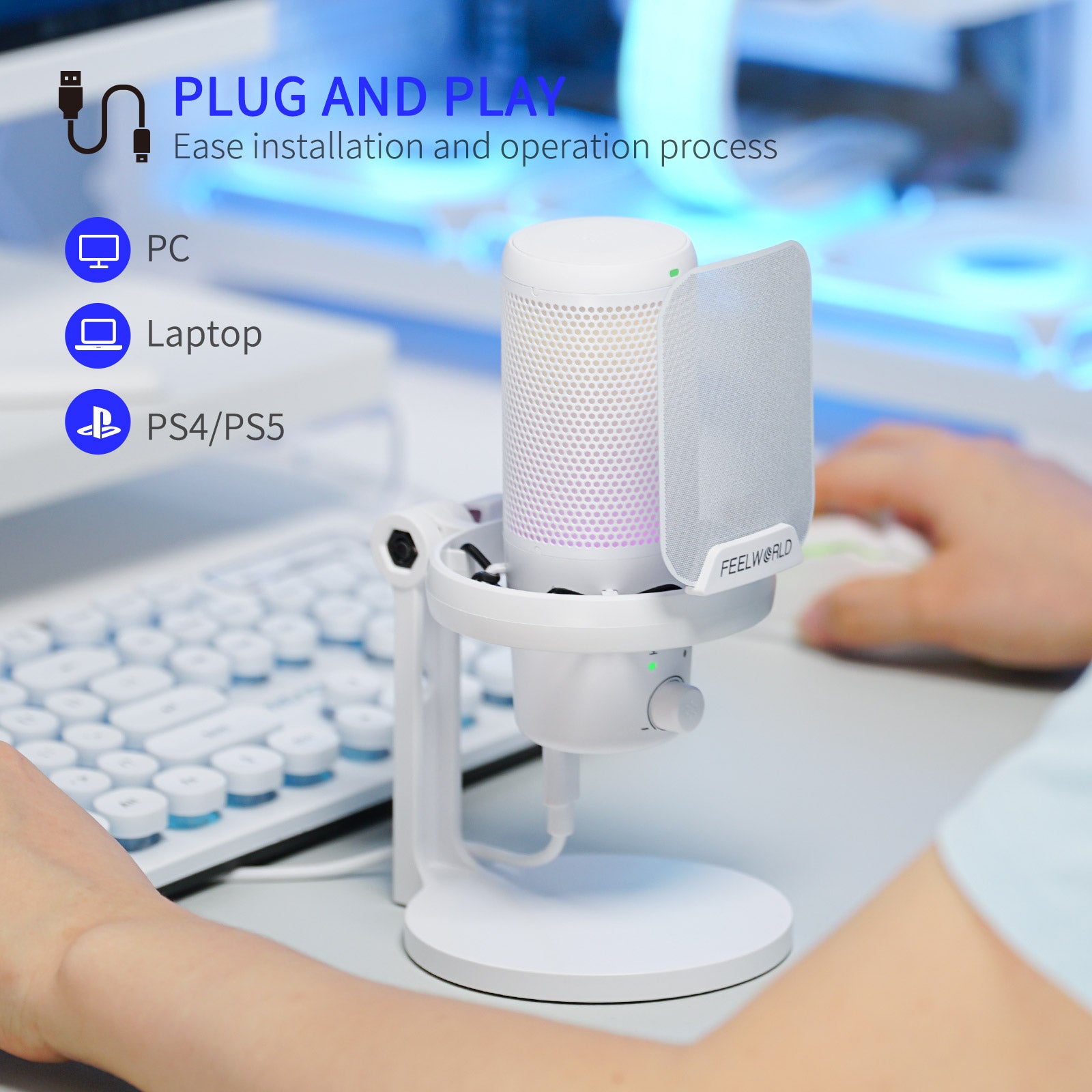 Feelworld VM1 Microfono USB a Condensatore Bianco da Tavolo