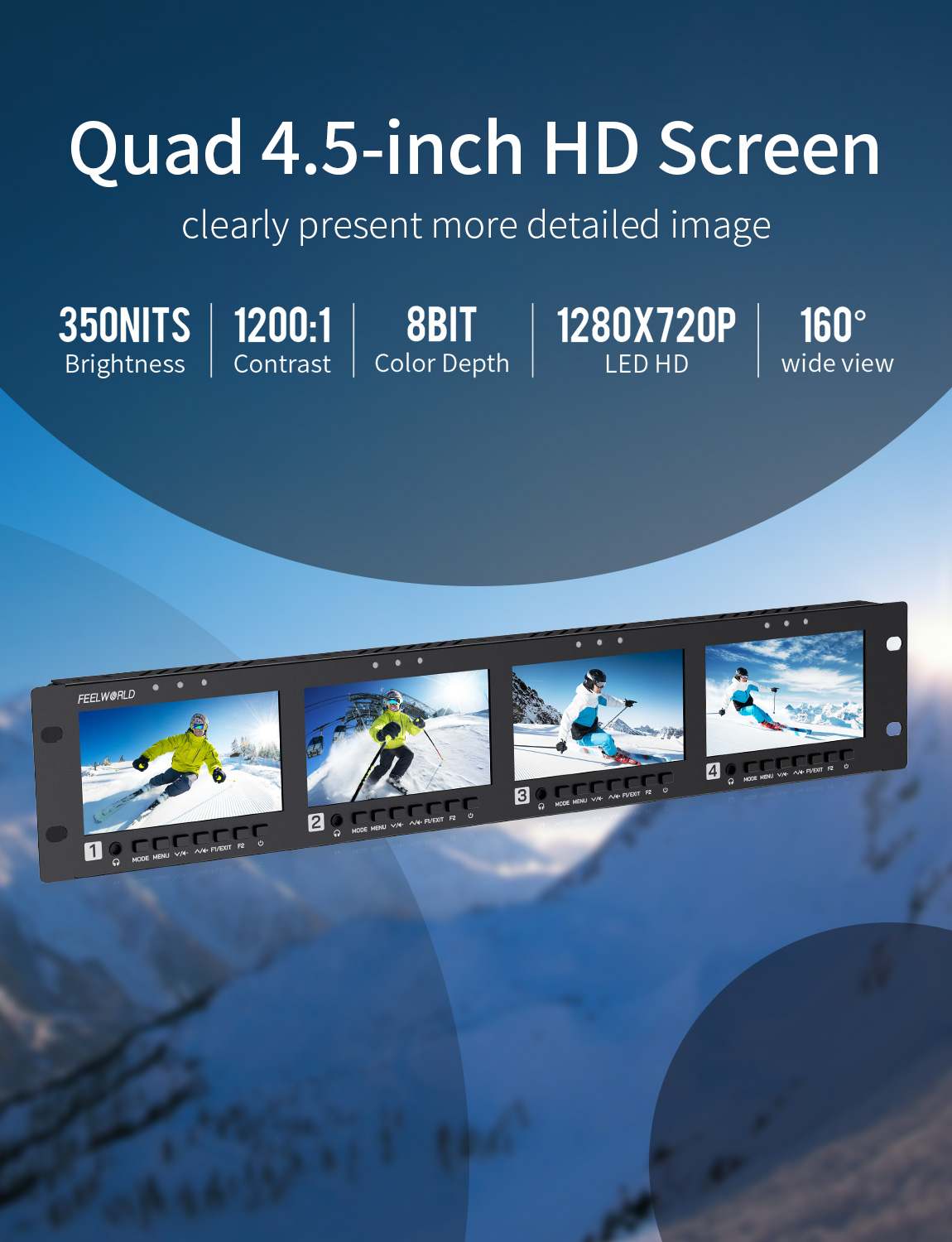 Feelworld Q41 Monitor Rack 2RU 4x4.5" 3G-SDI HDMI Broadcast