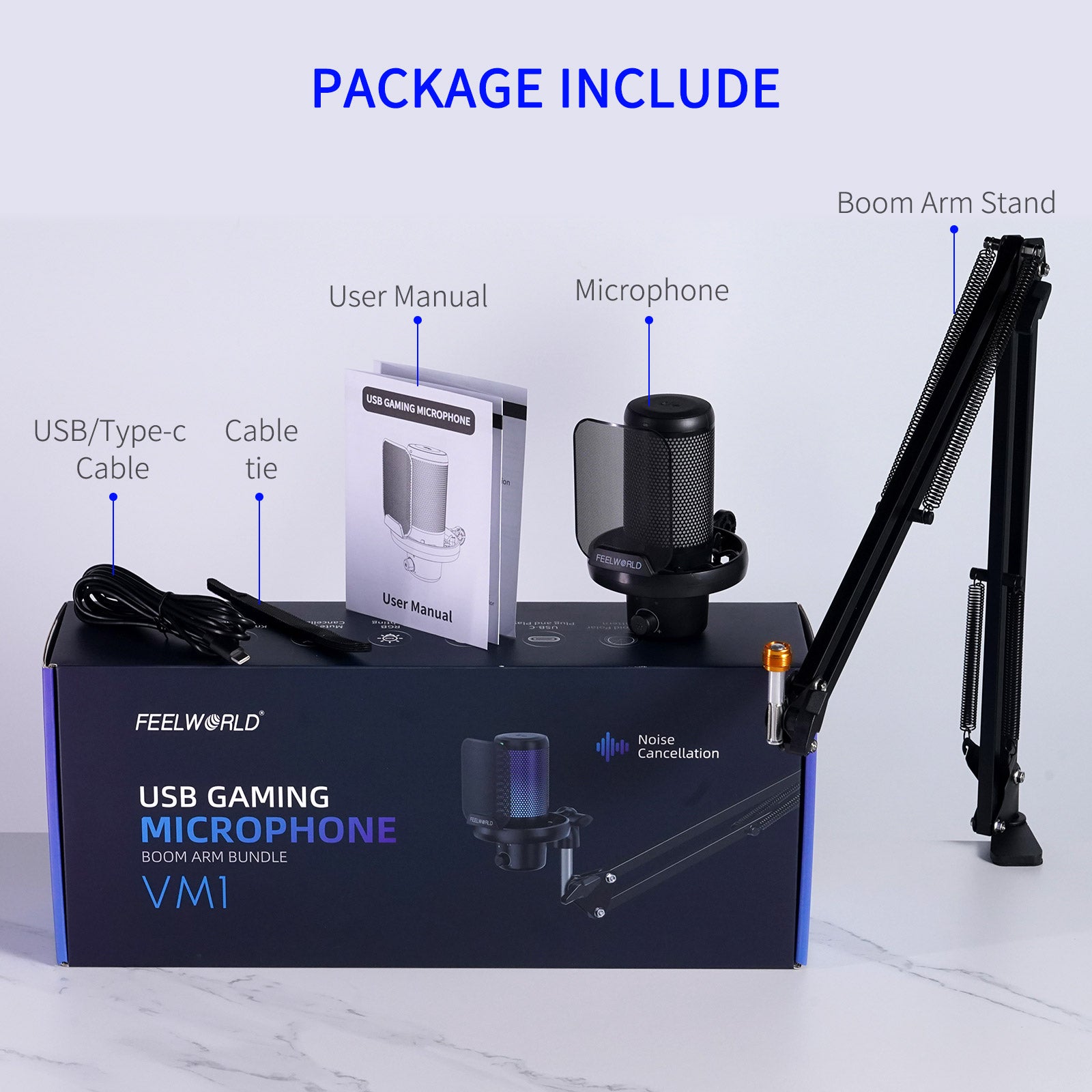 Feelworld VM1 Microfono USB a Condensatore Nero con Asta