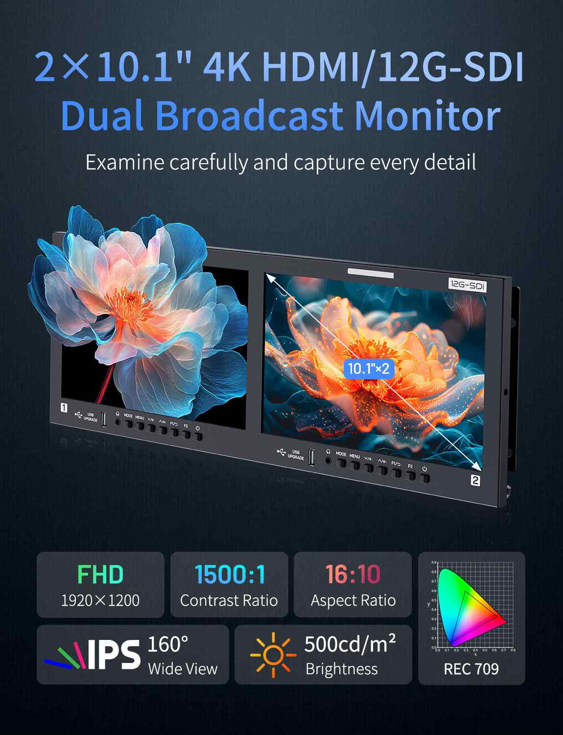 Feelworld FRM1001G Monitor Rack Dual 10,1" 12G-SDI