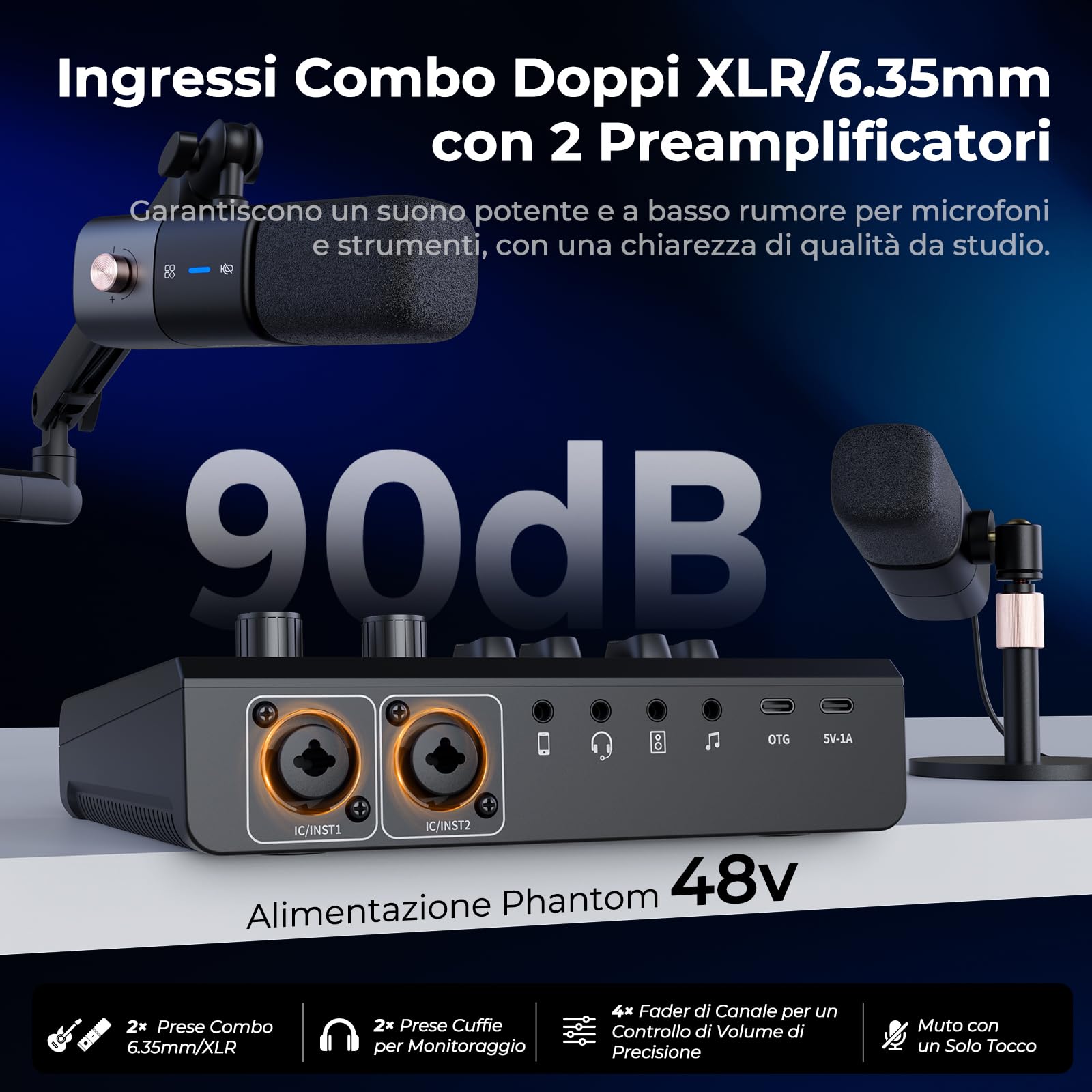 NearStream Audio Mixer AMIX20U interfaccia RGB doppio XLR 48V