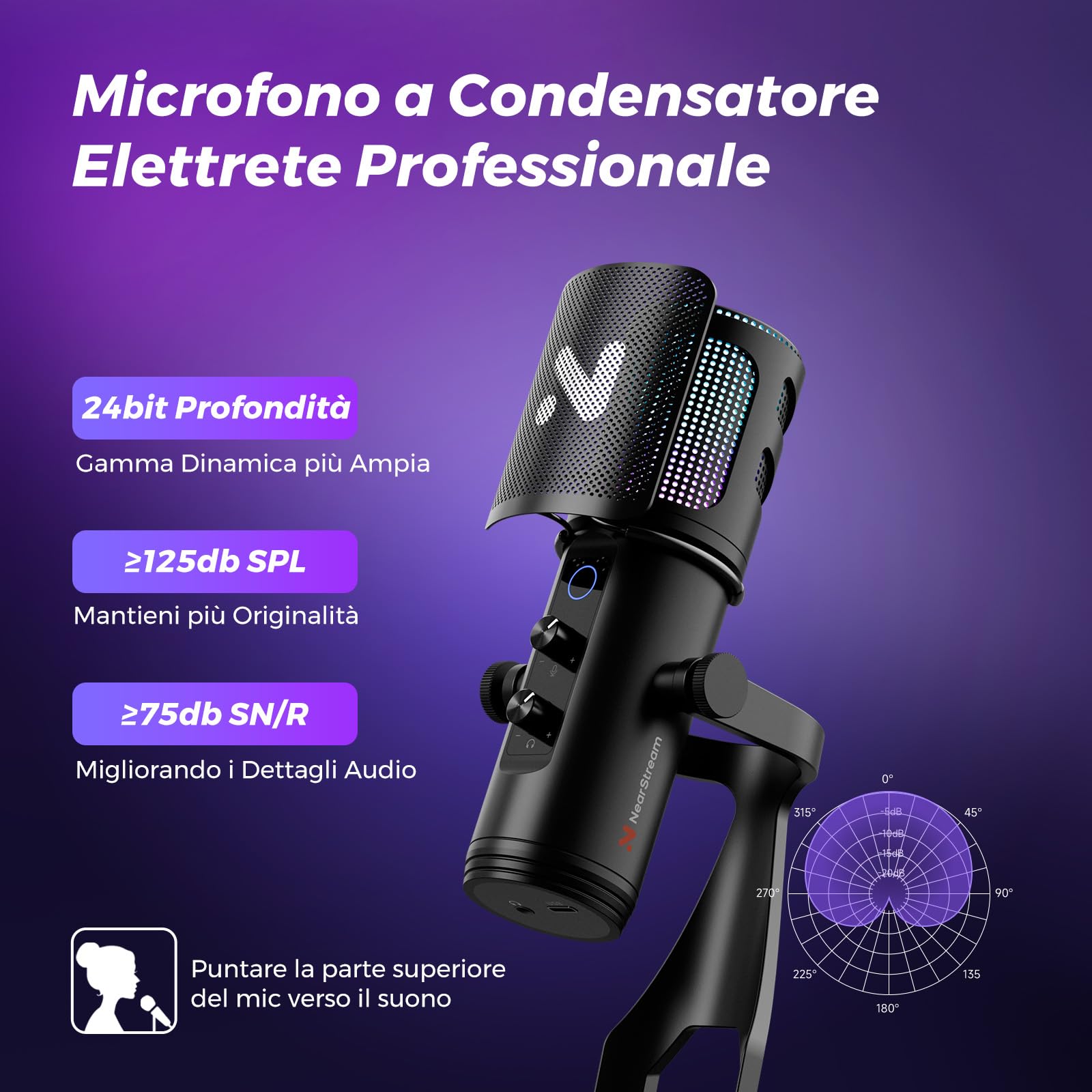 NearStream AM35U Microfono USB Condensatore RGB Streaming