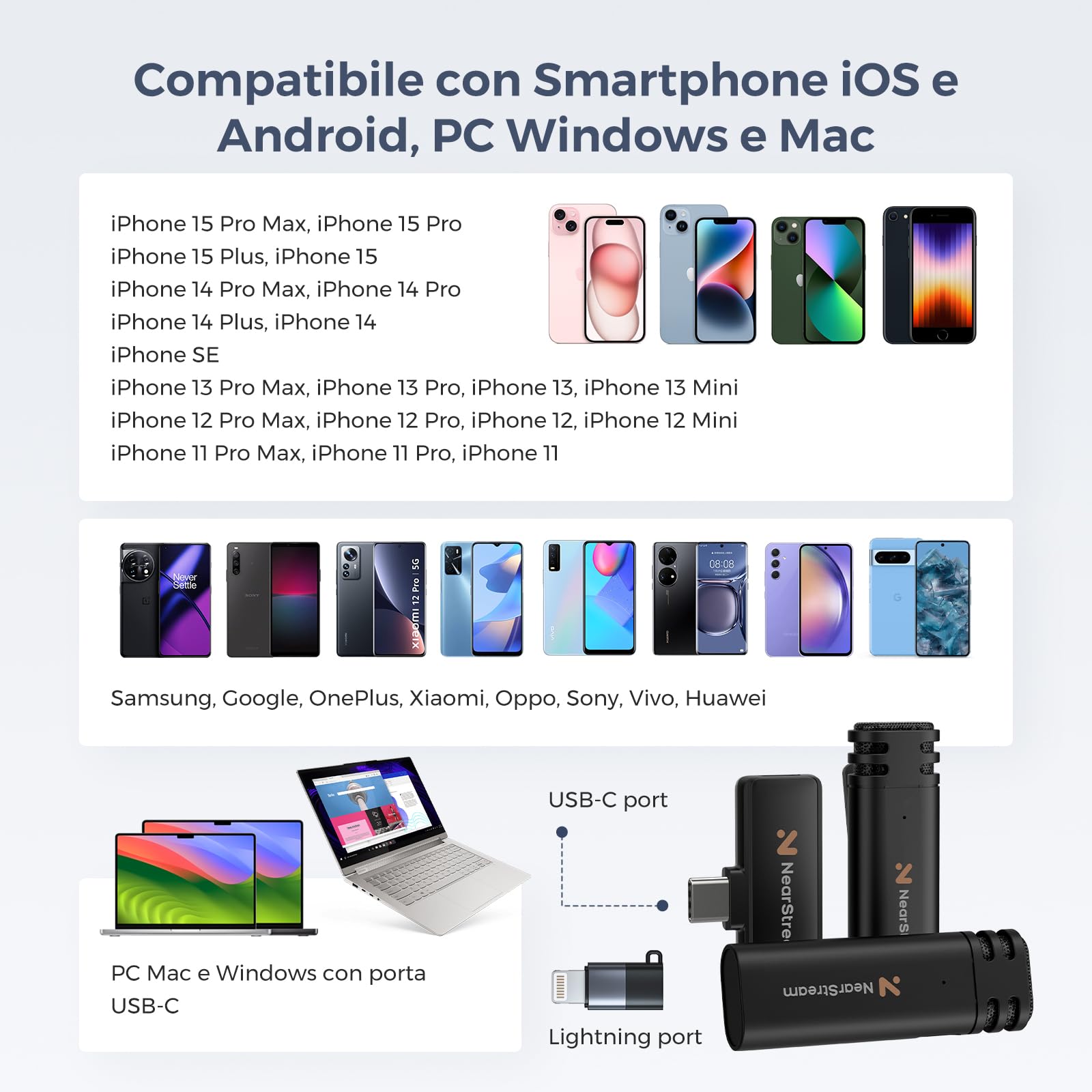 NearStream AWM10T mini lavalier wireless USB-C 6 ore