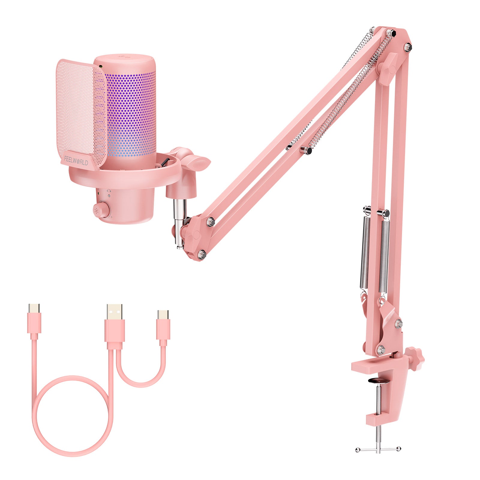 Feelworld VM1 Microfono USB a Condensatore Bianco con Asta Boom
