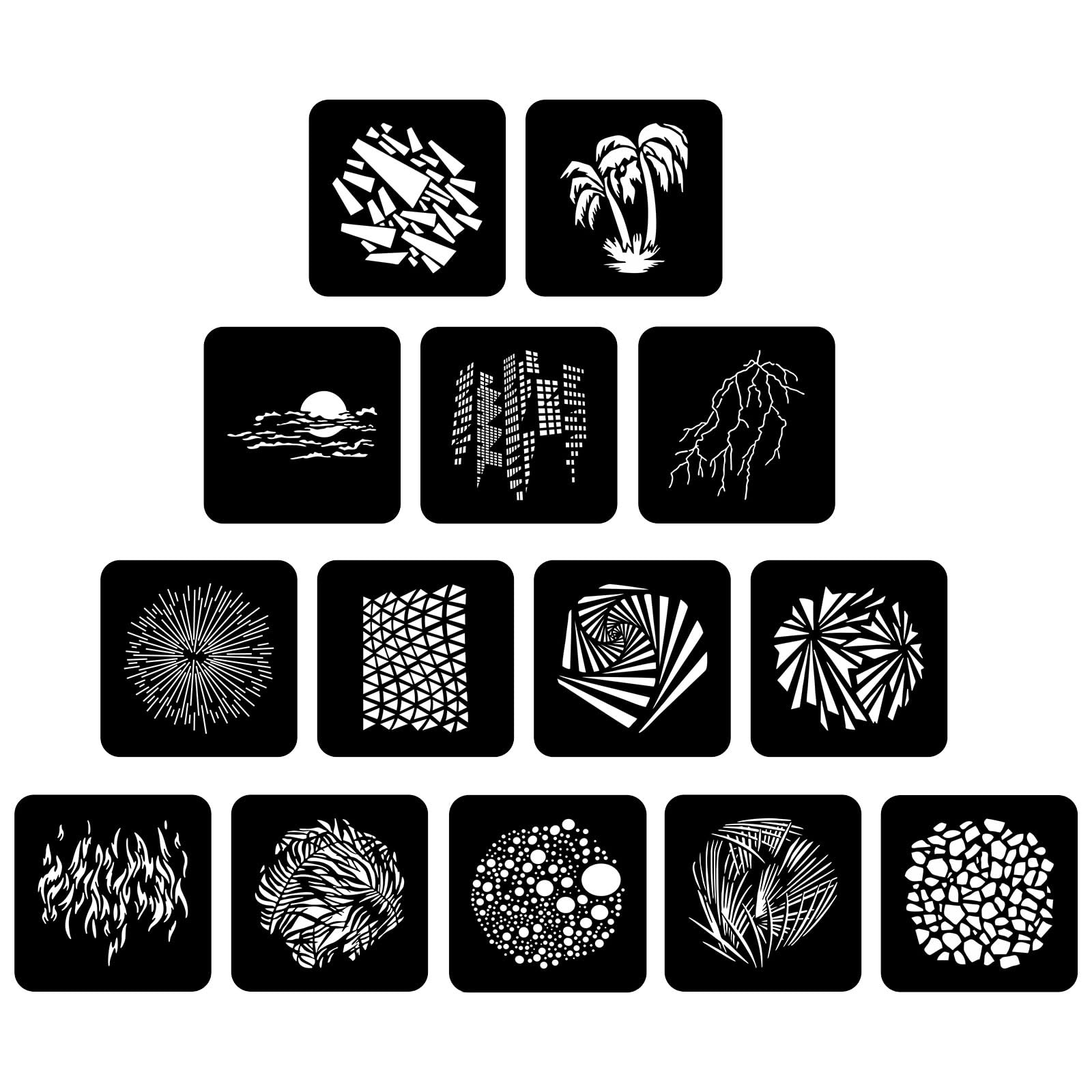 DigitalFoto Light set 14 gobo acciaio per snoot Bowens 50x50 mm