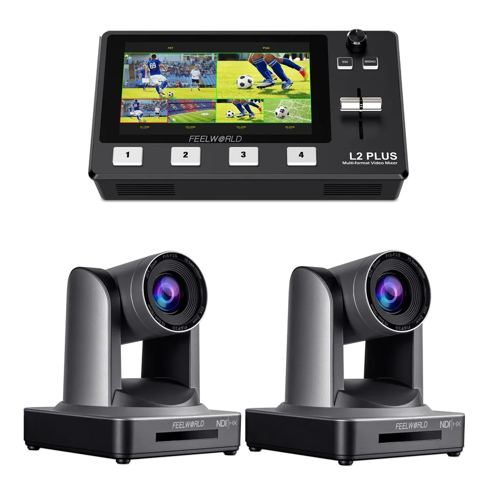 Feelworld L2 Plus mixer video kit streaming 2 telecamere NDI20X PTZ