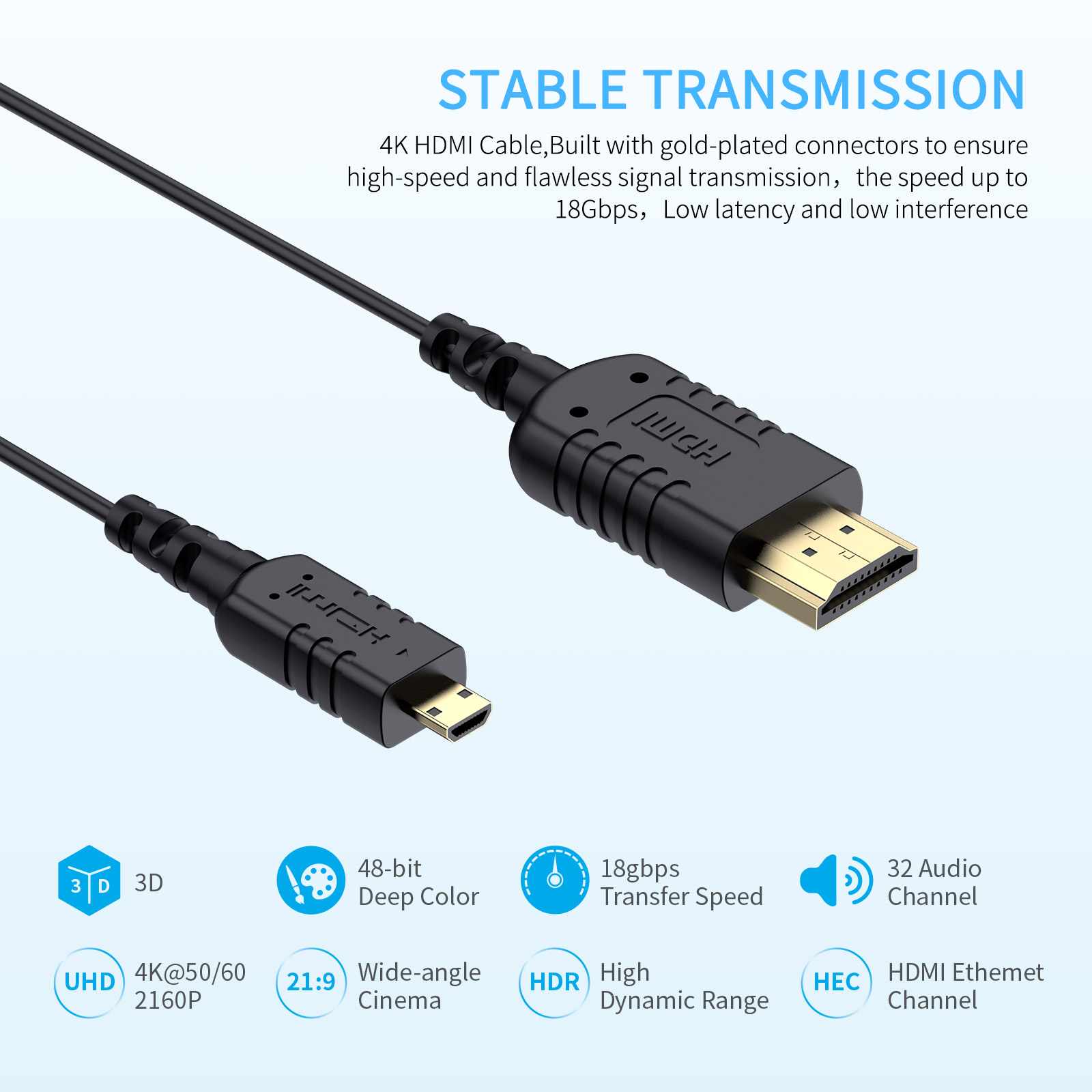 Feelworld Cavo Micro HDMI-HDMI 4K 45cm Ultra Sottile 2,5mm