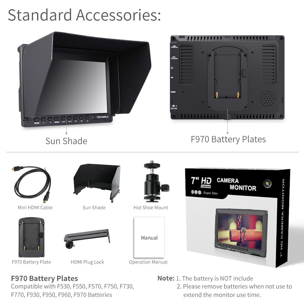 Feelworld FW759 Monitor Camera 7" HDMI 1280x800 con Batteria