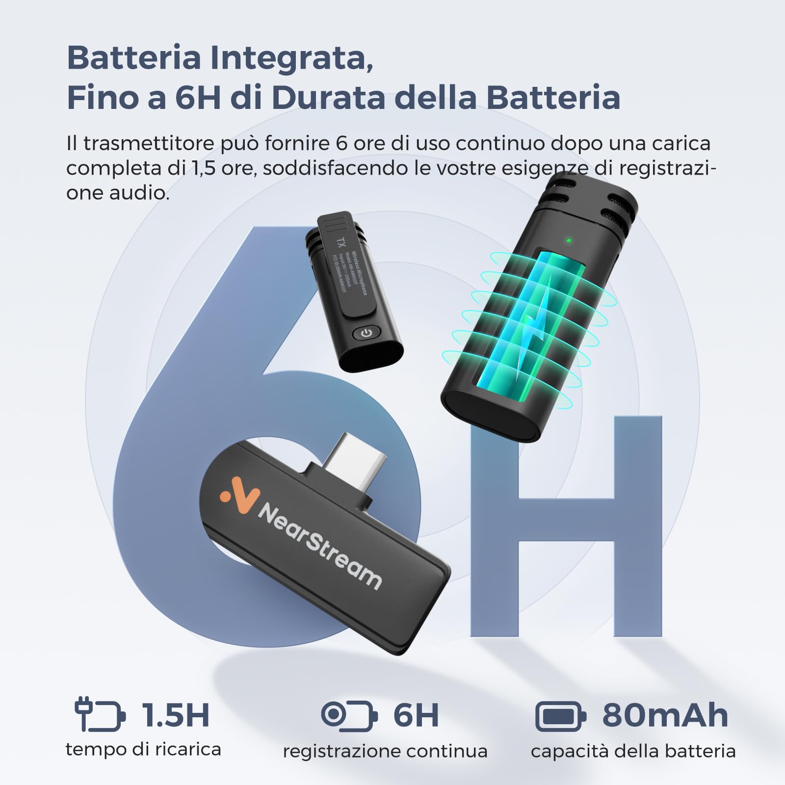 NearStream AWM10T mini lavalier wireless USB-C 6 ore
