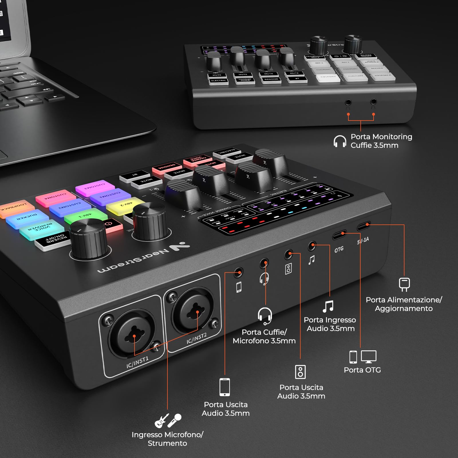 NearStream Audio Mixer AMIX20U interfaccia RGB doppio XLR 48V
