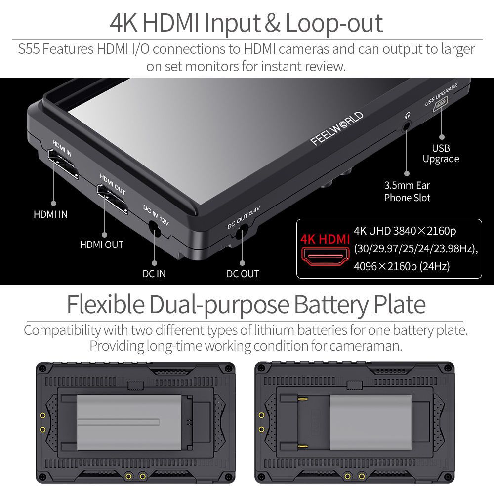 Feelworld S55 V3 6" Monitor Camera HDMI 4K 3D LUT 450nit